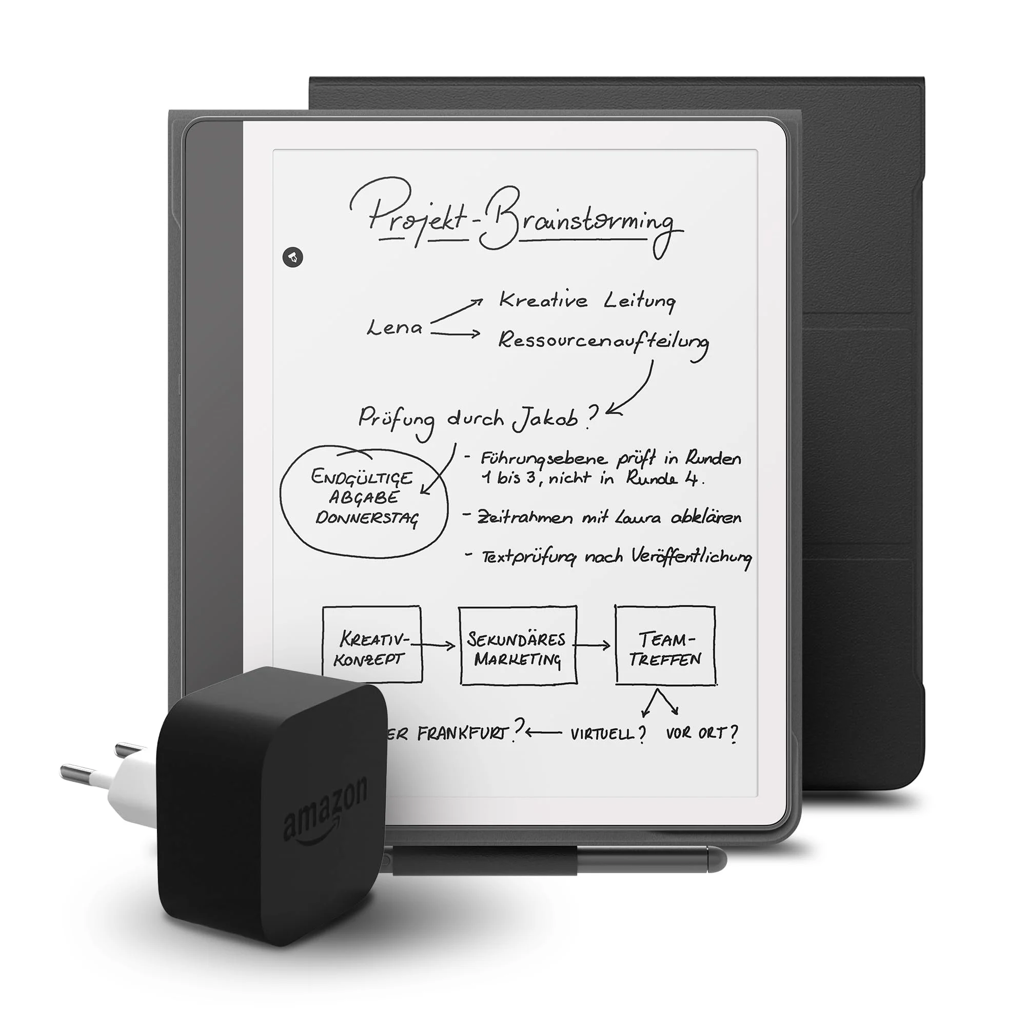 Kindle Scribe (2024 Release) 64 GB, eine Amazon Premium Lederhülle und ein Amazon Powerfast 9W Netzteil