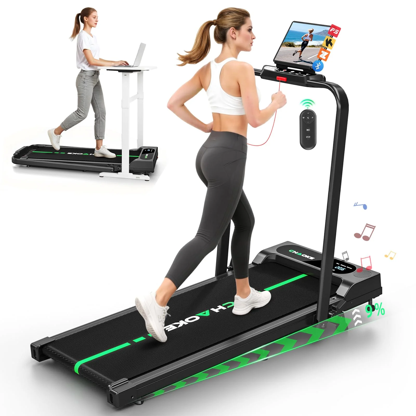 2026 Laufband für Zuhause mit App, Leises Laufband bis 12km/h mit Lautsprechern, 6-in-1 Walking Pad klappbar mit 2,75HP Motor, Treadmill mit 9% Steigung, LCD-Anzeige, Gelenkschonend, Bis 160KG