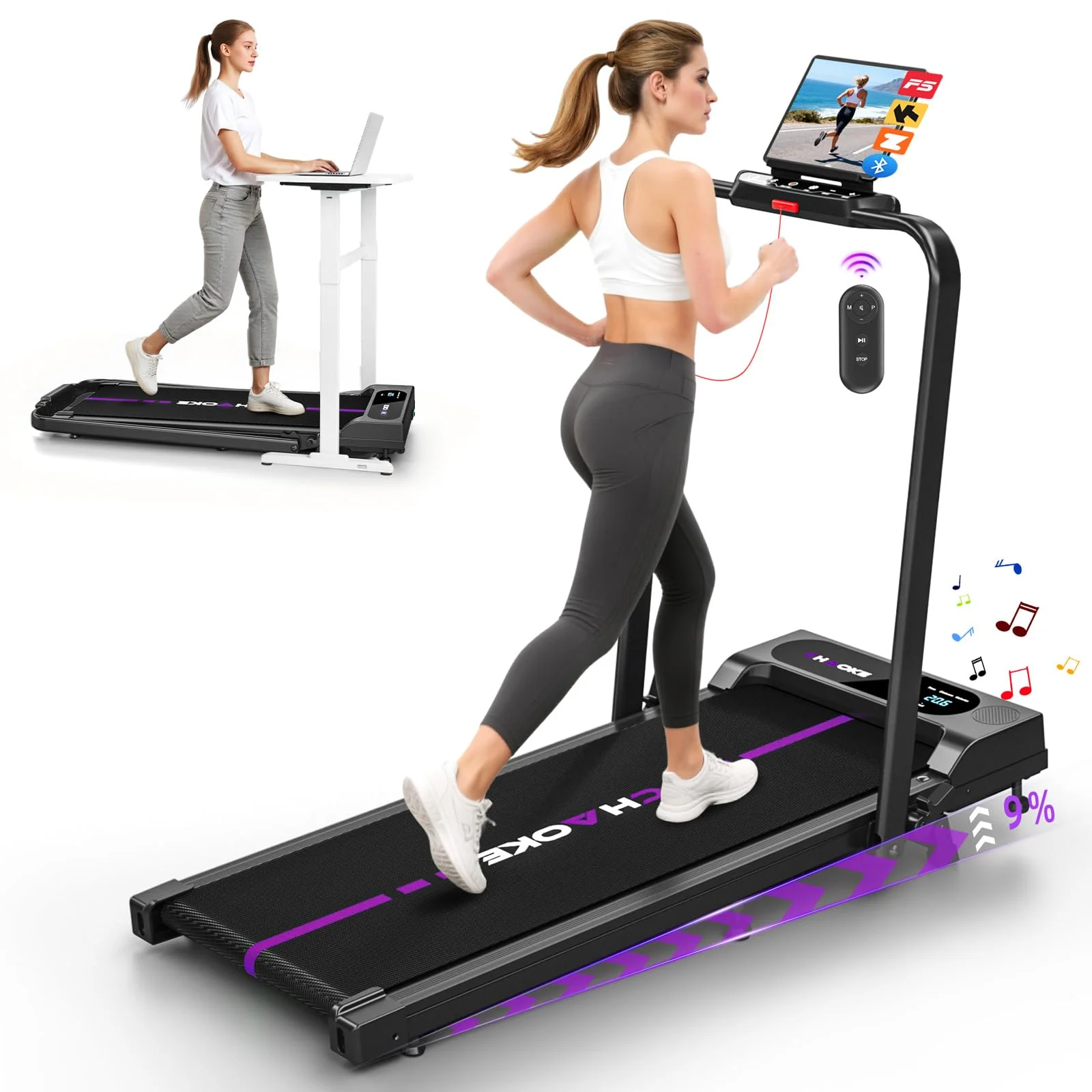 2026 Laufband für Zuhause mit App, Leises Laufband bis 12km/h mit Lautsprechern, 6-in-1 Walking Pad klappbar mit 2,75HP Motor, Treadmill mit 9% Steigung, LCD-Anzeige, Gelenkschonend, Bis 160KG