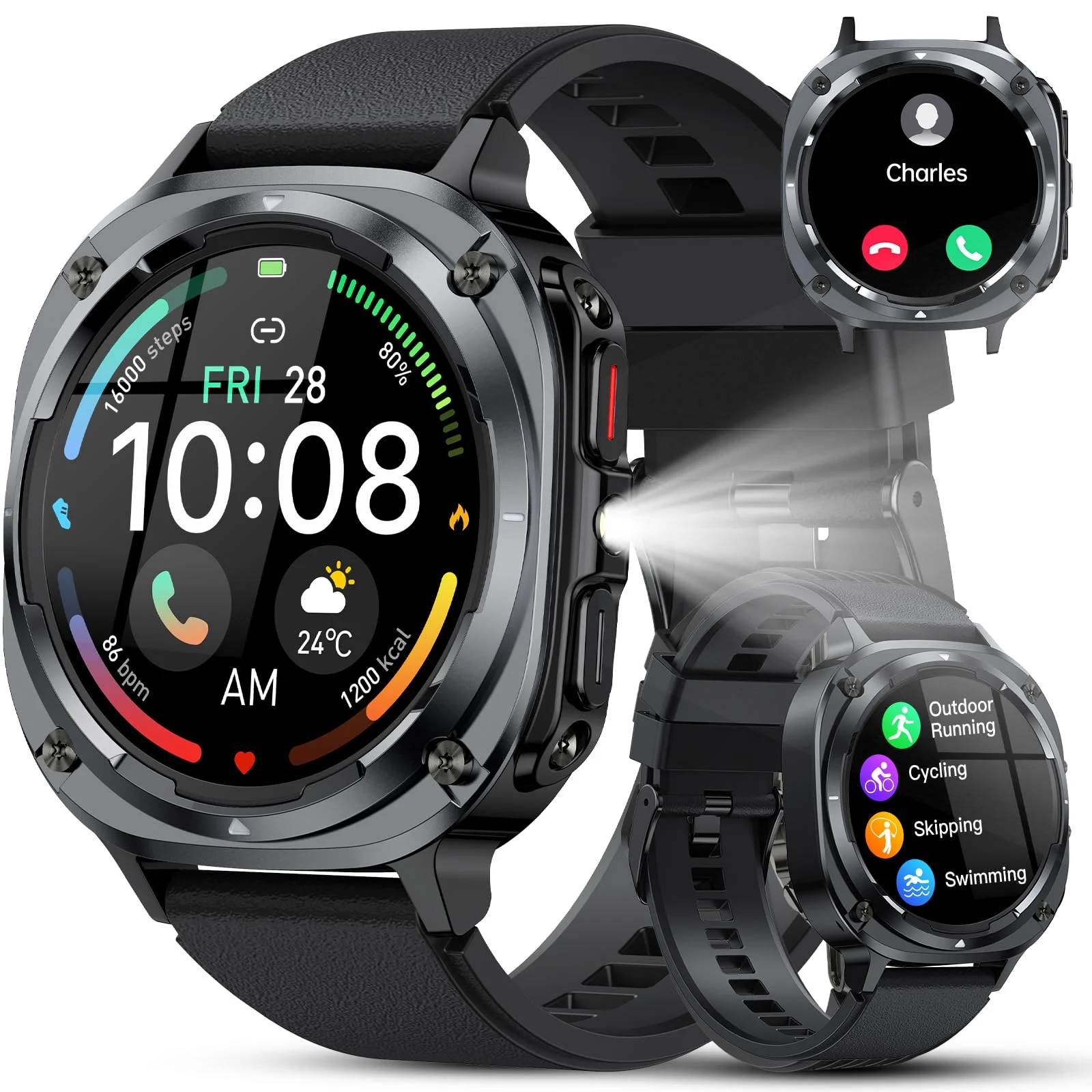 Smartwatch Herren, 1.48" AMOLED Smart Watch Herren mit Anrufe tätigen/Empfangen, 115+Sportmodi Fitnessuhr mit Herzfrequenz/Schrittzähler/Schlafmonitor, IP68 Wasserdicht Sportuhr, Geschenk für Ihn