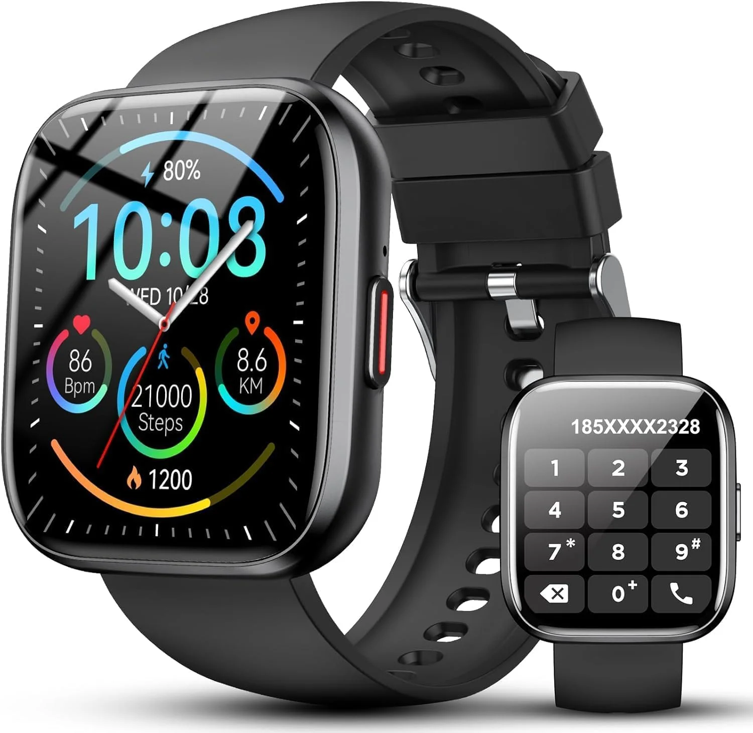 Ddidbi Smartwatch Damen Herren, Fitnessuhr Damen mit Telefonfunktion 1.85" Zoll Touchscreen, IP68 Wasserdicht Smart Watch mit schrittzähler Schlafmonitor, Uhren Herren für Android iOS, Schwarz