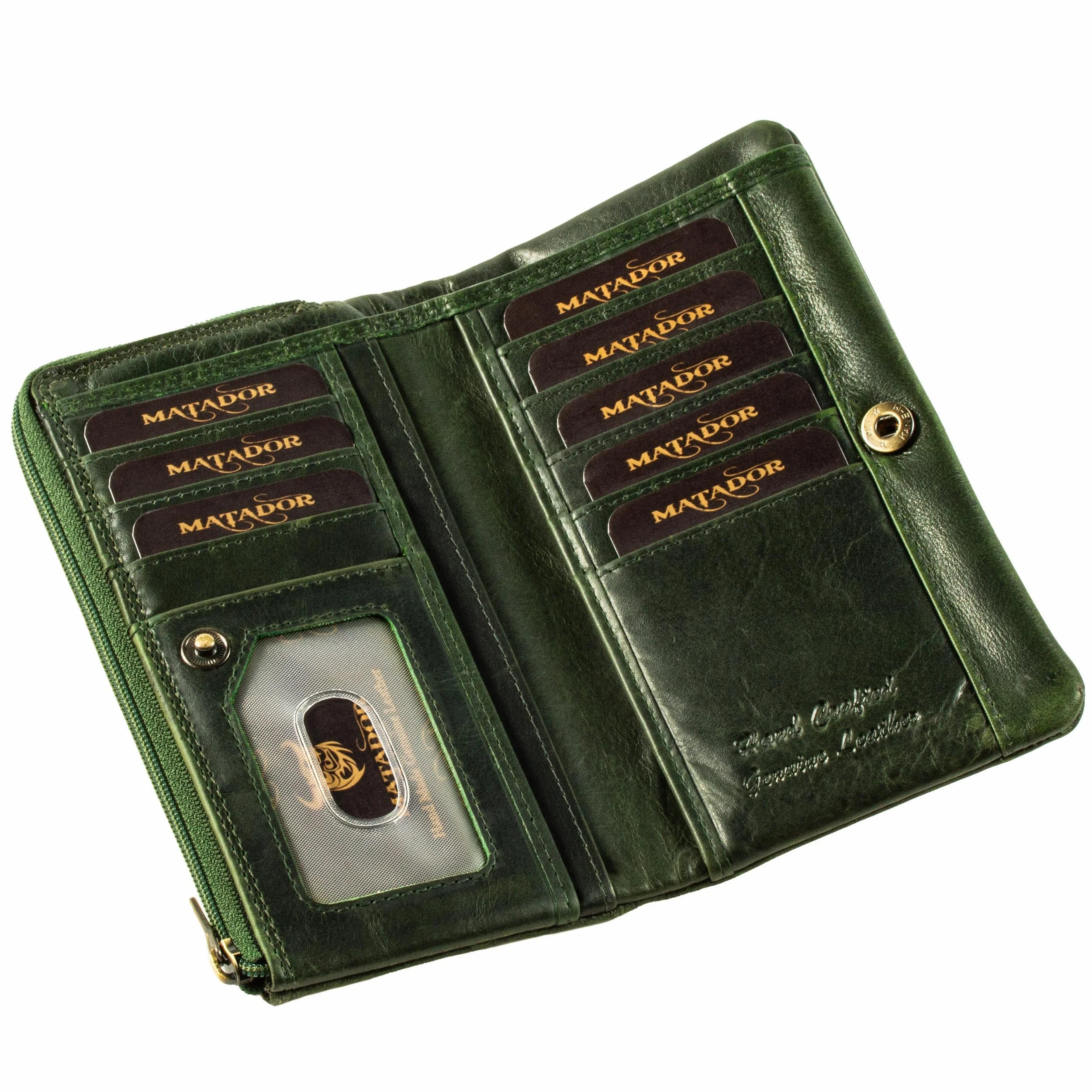 MATADOR Puebla Leder Portemonnaie Damen Mittelgroß Mit Edler Geschenkverpackung | RFID Geldbörse im Hochformat | Geldbeutel Grün