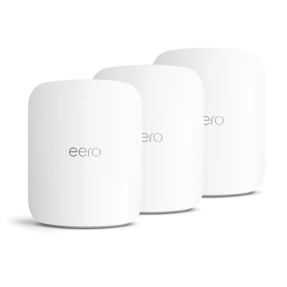 Amazon eero Max 7 Mesh-WLAN-Router | 10-Gbit/s-Ethernet | Bis zu 695 m² Abdeckung | Für Verbindungen mit über 750 Geräten | Ideal für Gaming | Dreierpack | Neueste Generation