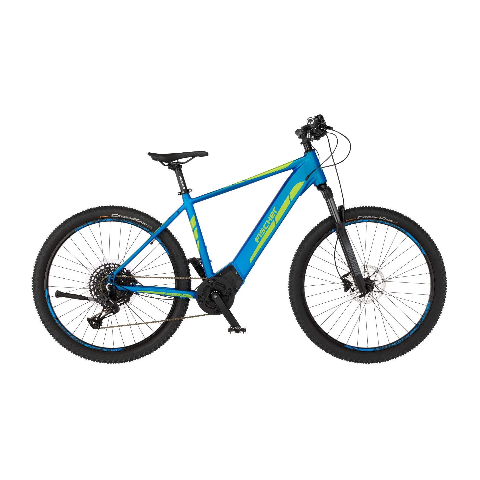Fischer E-Bike MTB MONTIS 6.0i, Elektrofahrrad für Damen und Herren, RH 46 cm, Mittelmotor 90 Nm, 36 V Akku im Rahmen, blau matt, 29 Zoll