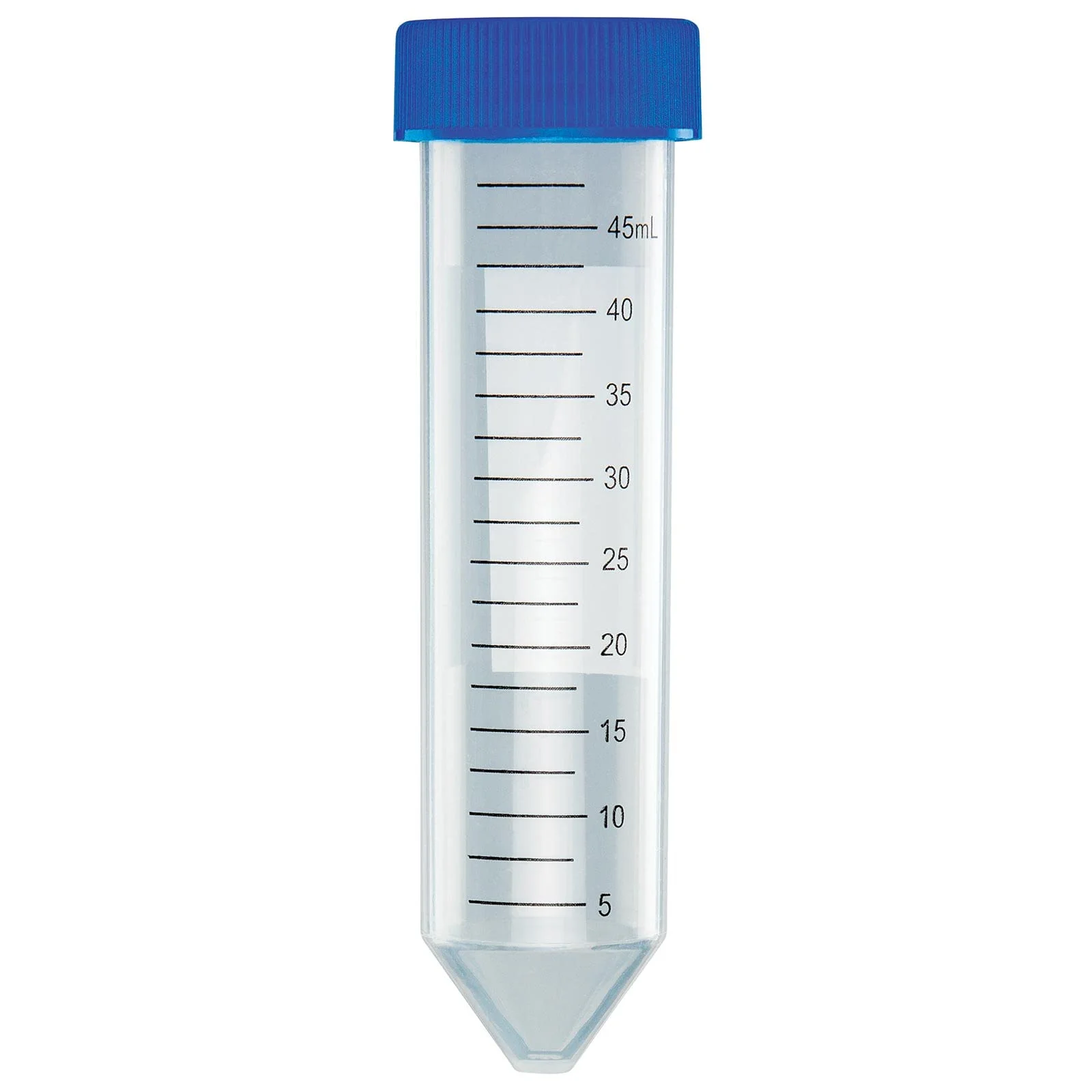 Globe Scientific 50mL Centrifuge Tube with Attached Blue Flat Top Screw Cap, 6288, Polypropylene, Sterile, Printed Graduation, 25/Bag, 500/CS