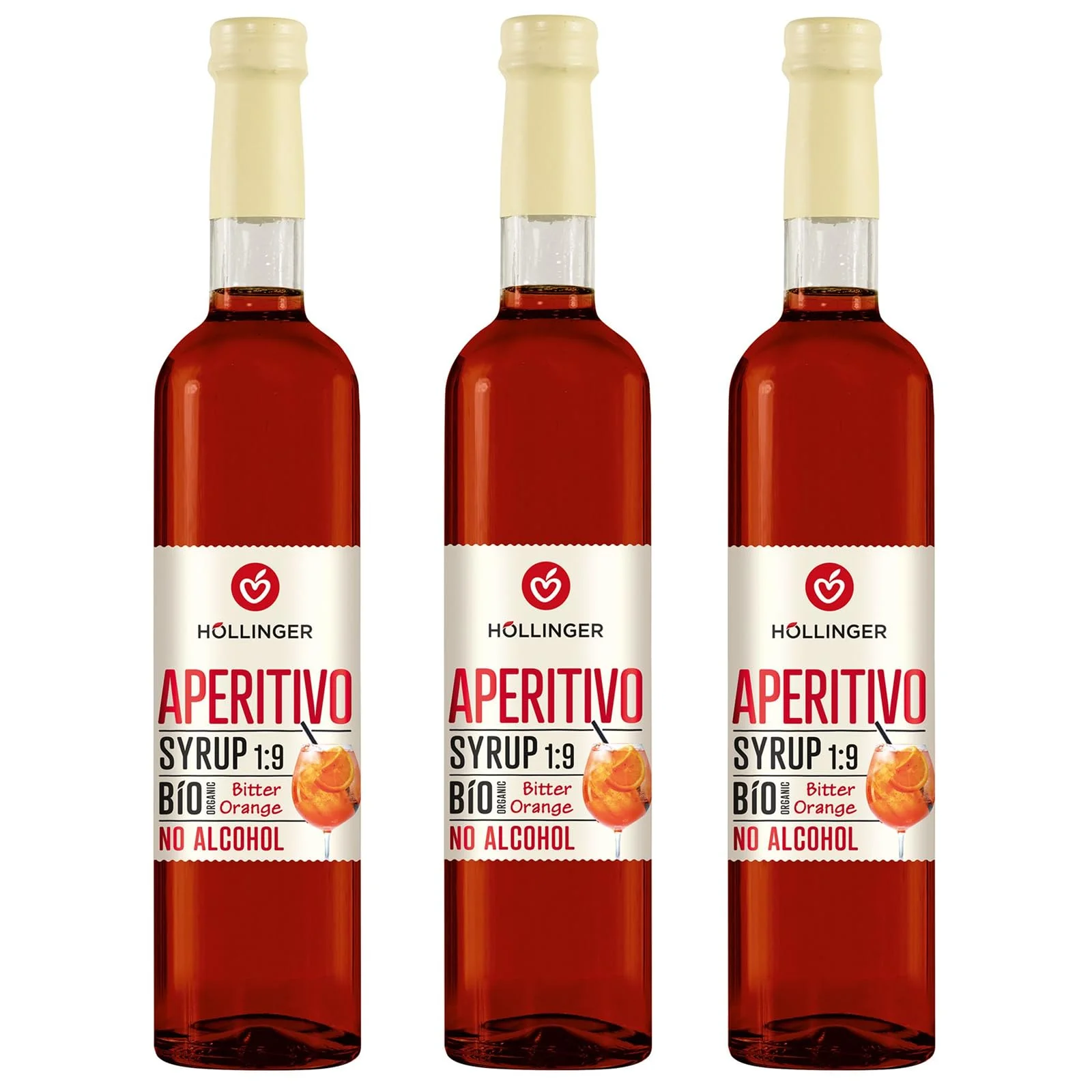 Höllinger Bio Cocktailsirup Aperitivo - Vegan, 3x500ml Glas Flasche - alkoholfreier Cocktail