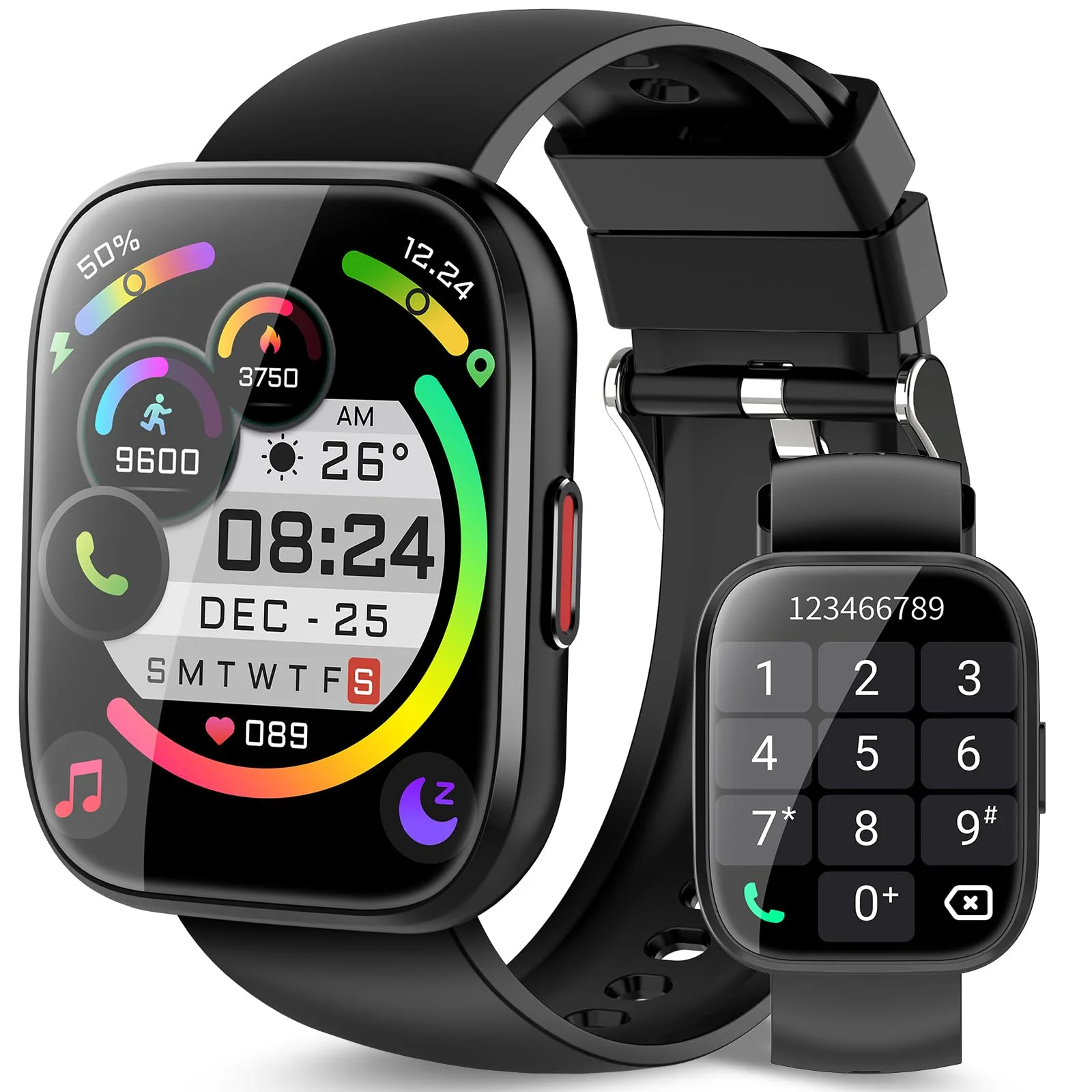 Ddidbi Smartwatch Damen Herren, Fitnessuhr Damen mit Telefonfunktion 1.85" Zoll Touchscreen, IP68 Wasserdicht Smart Watch mit schrittzähler Schlafmonitor, Uhren Herren für Android iOS, Schwarz