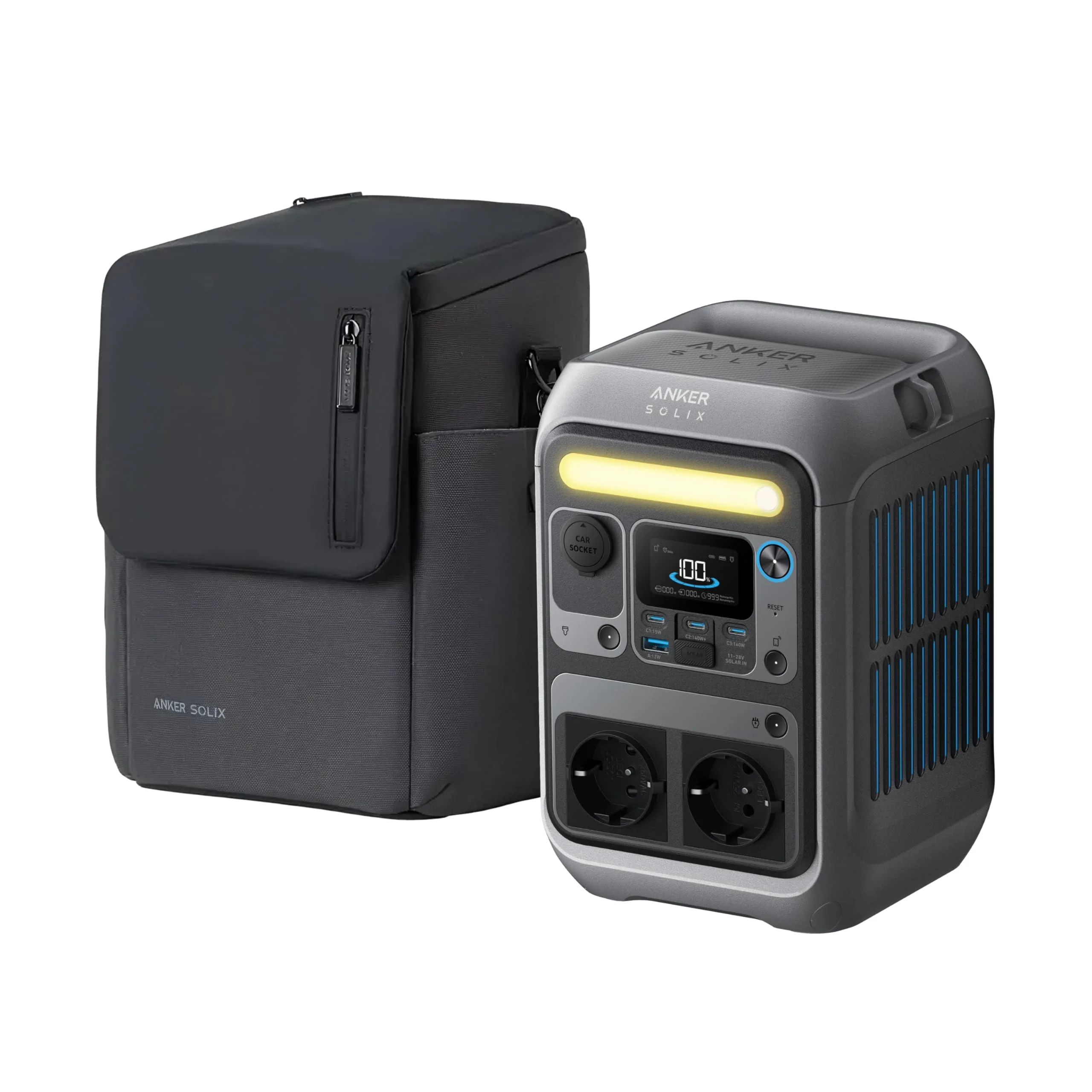 Anker SOLIX C300 Powerstation 288Wh LiFePO4 Akku, 300W (600W Spitze) Solargenerator mit Schutztasche, 140W Schnellladung, Mobile Powerstation für Camping, Reisen &amp; Notfälle (Solarpanel optional)
