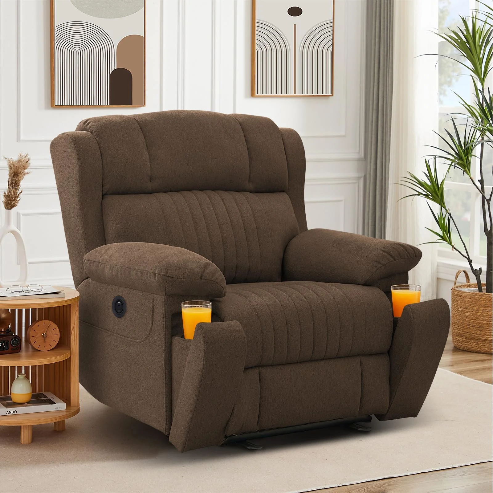 Consofa Fernsehsessel Elektrisch Verstellbar, Relaxsessel mit Liegefunktion, TV Sessel mit Massage &amp; Wärmefunktion, Versteckte GeträNkehalter, Typ C &amp; USB-AnschlüSse, bis 160 kg (Braun)