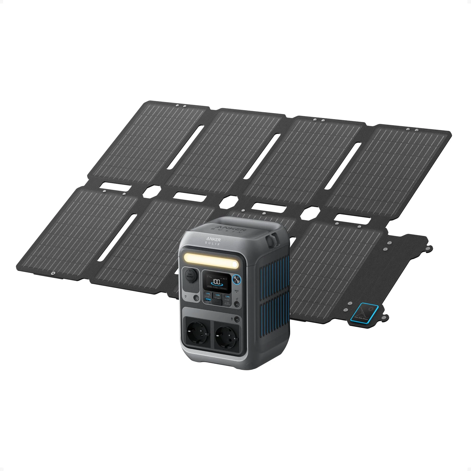 Anker SOLIX C300 Tragbare Powerstation + 100W Solarpanel, 288Wh LiFePO4 Akku, 300W (Max 600W) Solargenerator Bundle, 140W Beidseitige Schnellladeleistung, Für Camping, Reisen, Notfälle &amp; unterwegs