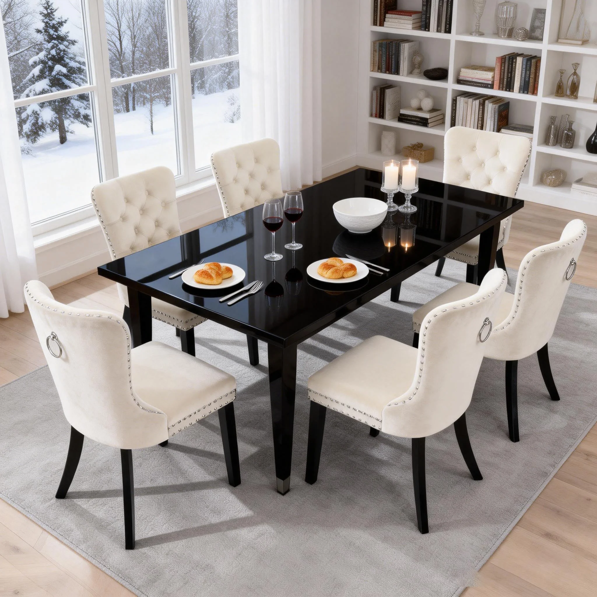 ARTETHYS Samt Esszimmerstühle 6er Set, Gepolstert Küchenstühle mit Eichenbeinen, Polsterstühle mit Armlehnen Rückenlehne für Esszimmer Wohnzimmer Küche, Tragkraft 150 kg, Beige