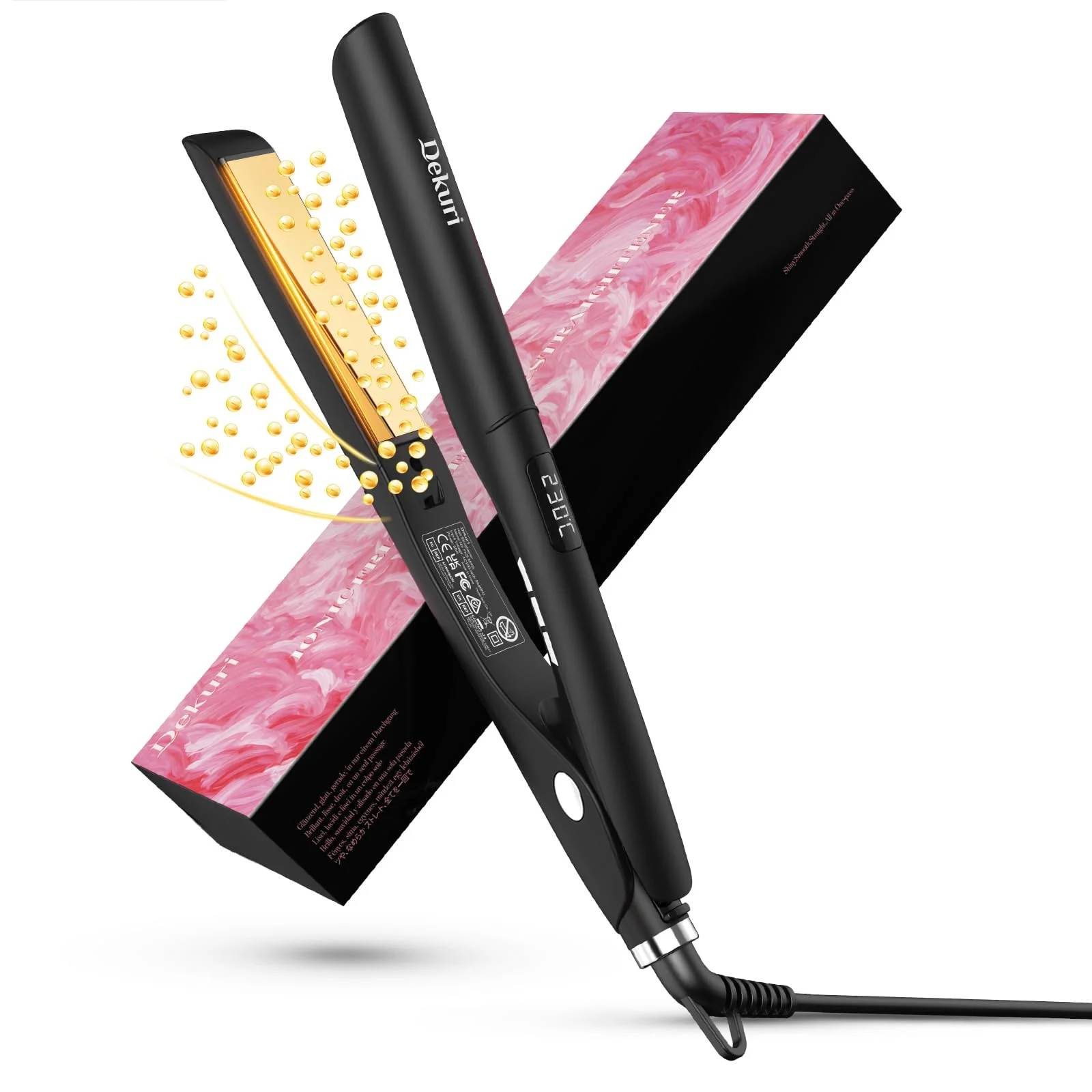 Dekuri 2 in 1 Glätteisen Locken und Glätten, Glatte Titanplatte Haarglätter, 30s Schnellaufheizung, 120-230℃ LED Display, Ionische Haarglätter für Frauen - Schwarz