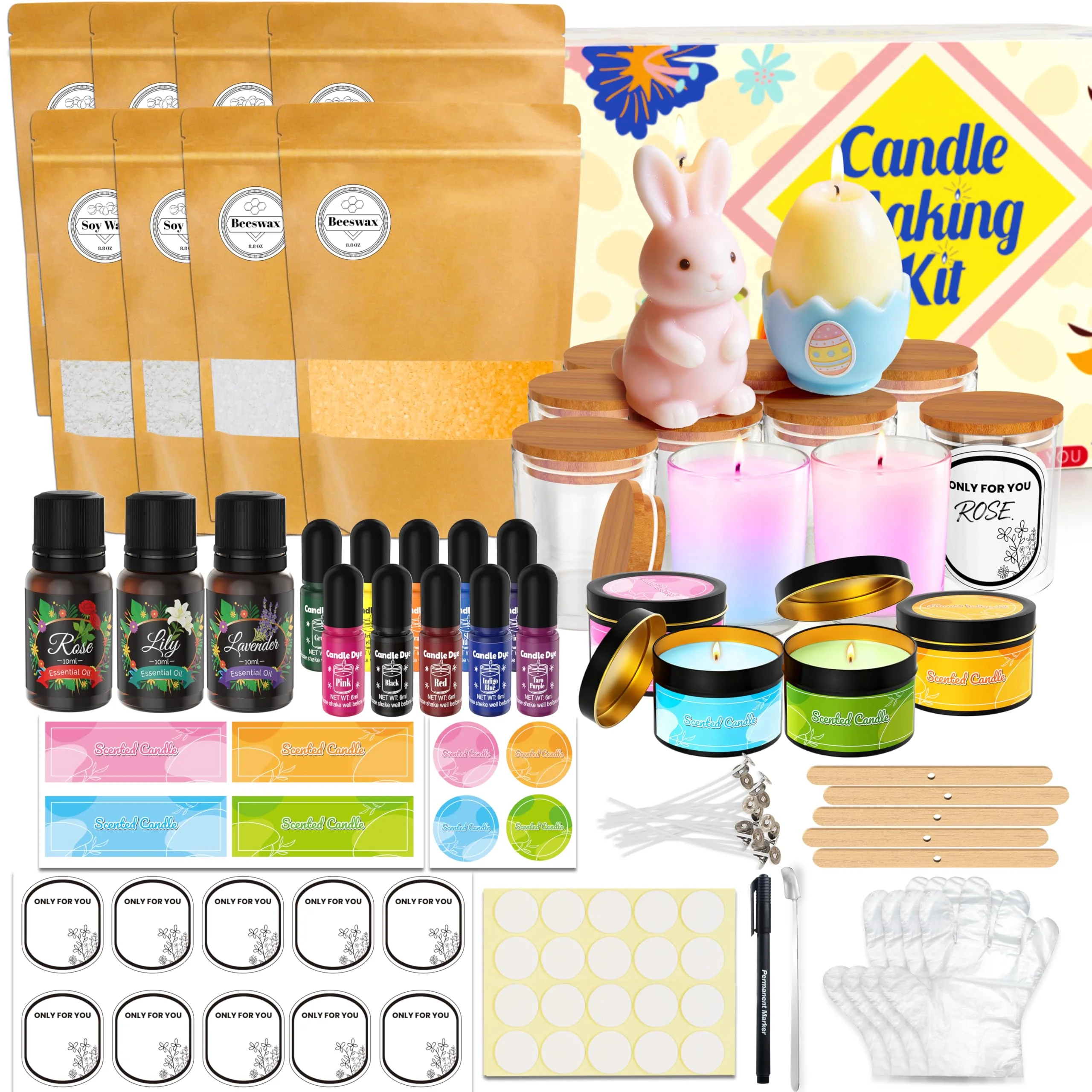 Kerzen Selber Machen Set - 177PCS DIY Kerzenherstellung Zubehör Kit, 2000G Sojawachs Bienenwachs, 10 Farbstoffen, 14 kerzengießset, 3 Ätherisches Öl, 60 Kerzendochte, 5 Dochthalter, Erwachsene Kinder