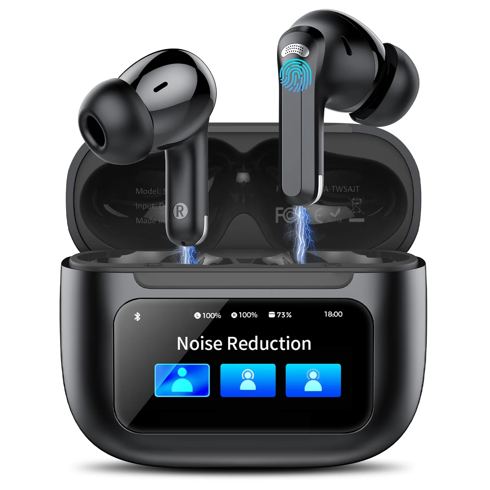 TIMU Bluetooth Kopfhörer mit Touchscreen, 2026 In Ear Kopfhörer Kabellos Bluetooth 5.4 mit ANC+ENC Noise Cancelling Mic, 50Std Tiefer Bass Ohrhörer mit 5 EQ-Modi, IP7 Wasserdicht