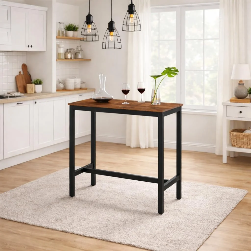 ACAZA - Bartisch für Küche 120L x 60B x 105H cm - Stehtisch rechteckig und 105cm Hoch - küchentheke aus Holz und Metall - Braun