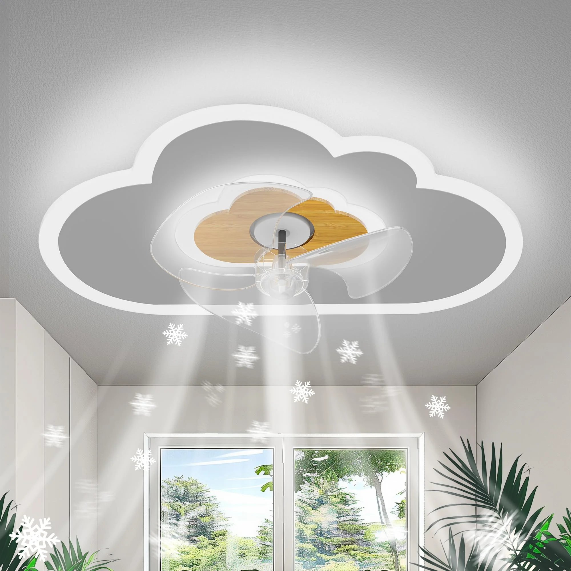 Deckenventilator mit Beleuchtung Dimmbar Wolken Ventilator Deckenleuchte Holz LED Fan Deckenventilator Mit Fernbedienung 52W 6 Wind Moderne Deckenventilator Licht Für Wohnzimmer Schlafzimmer,60CM