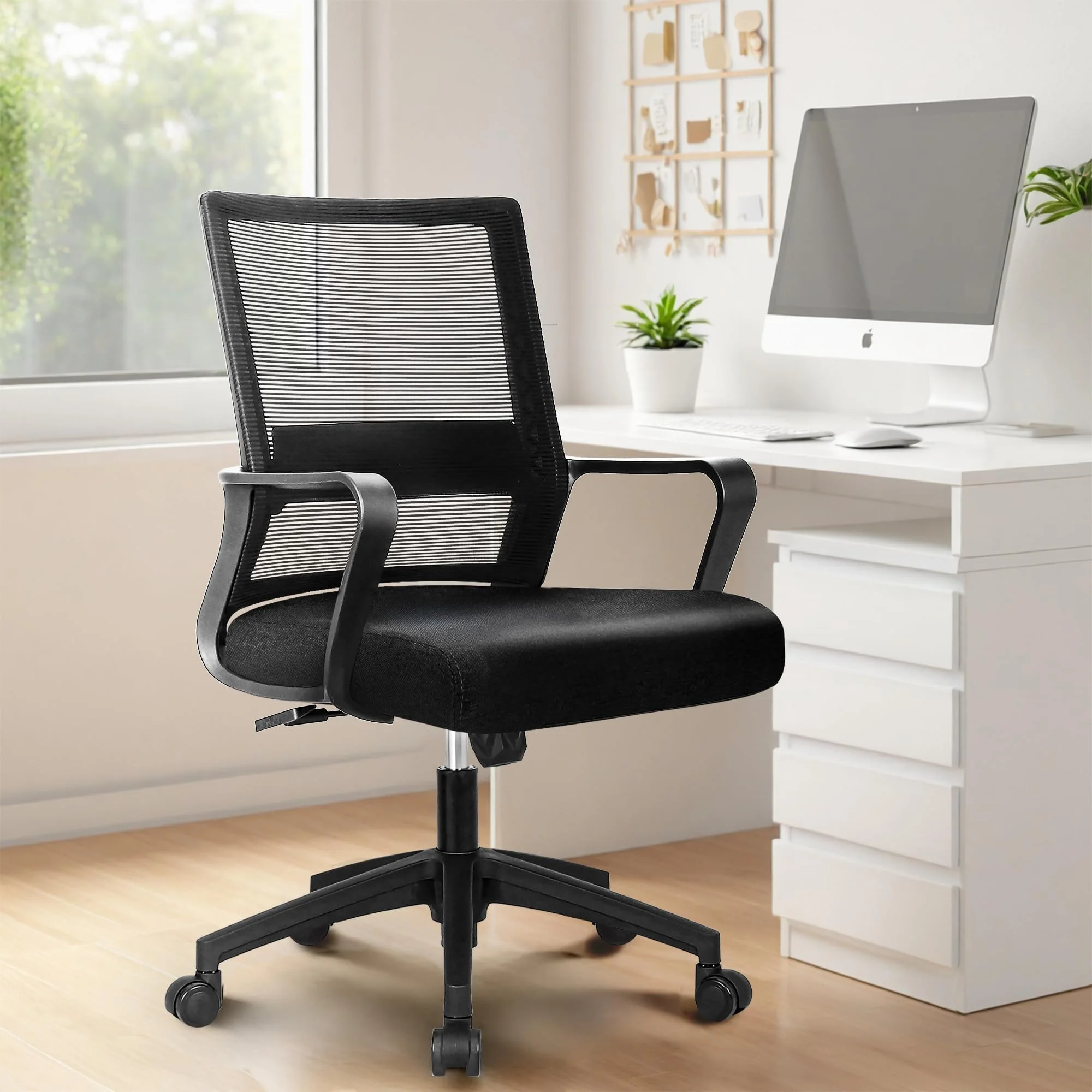 Future Warrior Ergonomischer Bürostuhl, Lendenwirbelstütze, höhenverstellbarer Chefsessel, Drehstuhl, Netzstuhl (Schwarz - Premium)