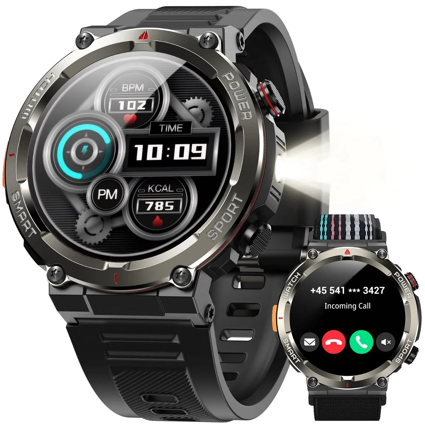 Smartwatch Herren, Bluetooth-Anruf, 120+ Sportmodi Sportuhr, 960mAh Akku 30 Tage, IP68 Wasserdicht, 1.45" HD Display, Herzfrequenz/SPO₂/Schlafmonitor, Militär Taschenlampe &amp; Kompass, Für iOS &amp; Android