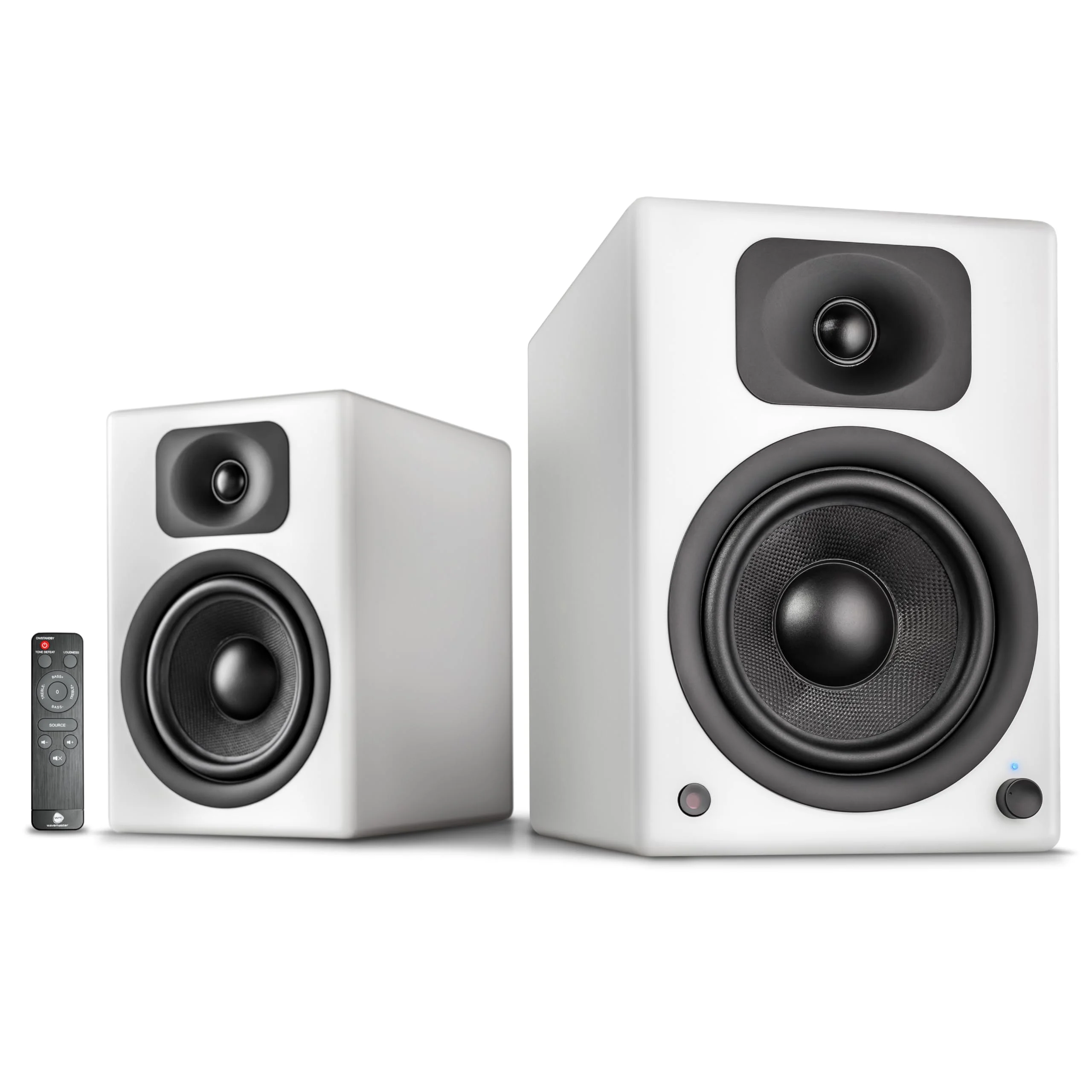 Wavemaster TWO PRO white – Regallautsprecher-System (110 Watt) mit Bluetooth-Streaming, digitalen Anschlüssen und IR-Fernbedienung Aktiv-Boxen Nutzung für TV/Tablet/Smartphone, mattweiß (66351)