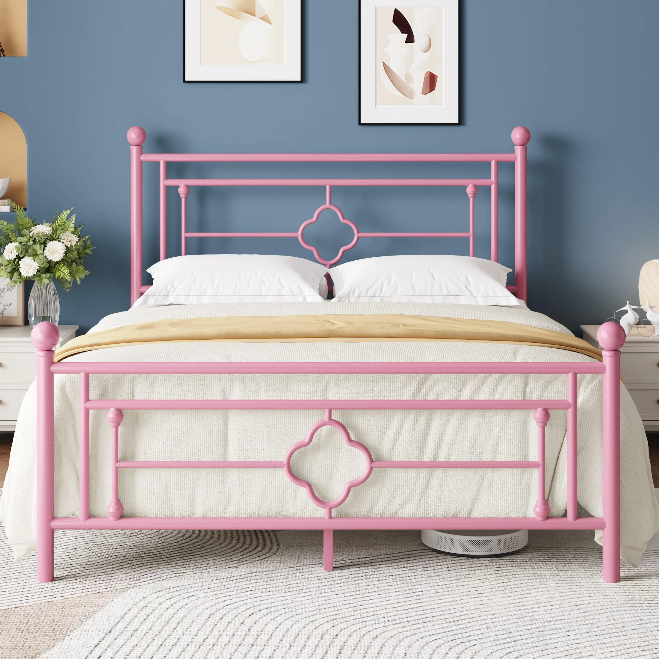 MUTICOR Metallbettgestell 160 x 200 cm, Modernes Bett mit Kopfteil und Lattenrost, Plattformbett für Schlafzimmer, Gästezimmer, Unterbett-Stauraum, Geräuschfrei, Einfache Montage, Rosa