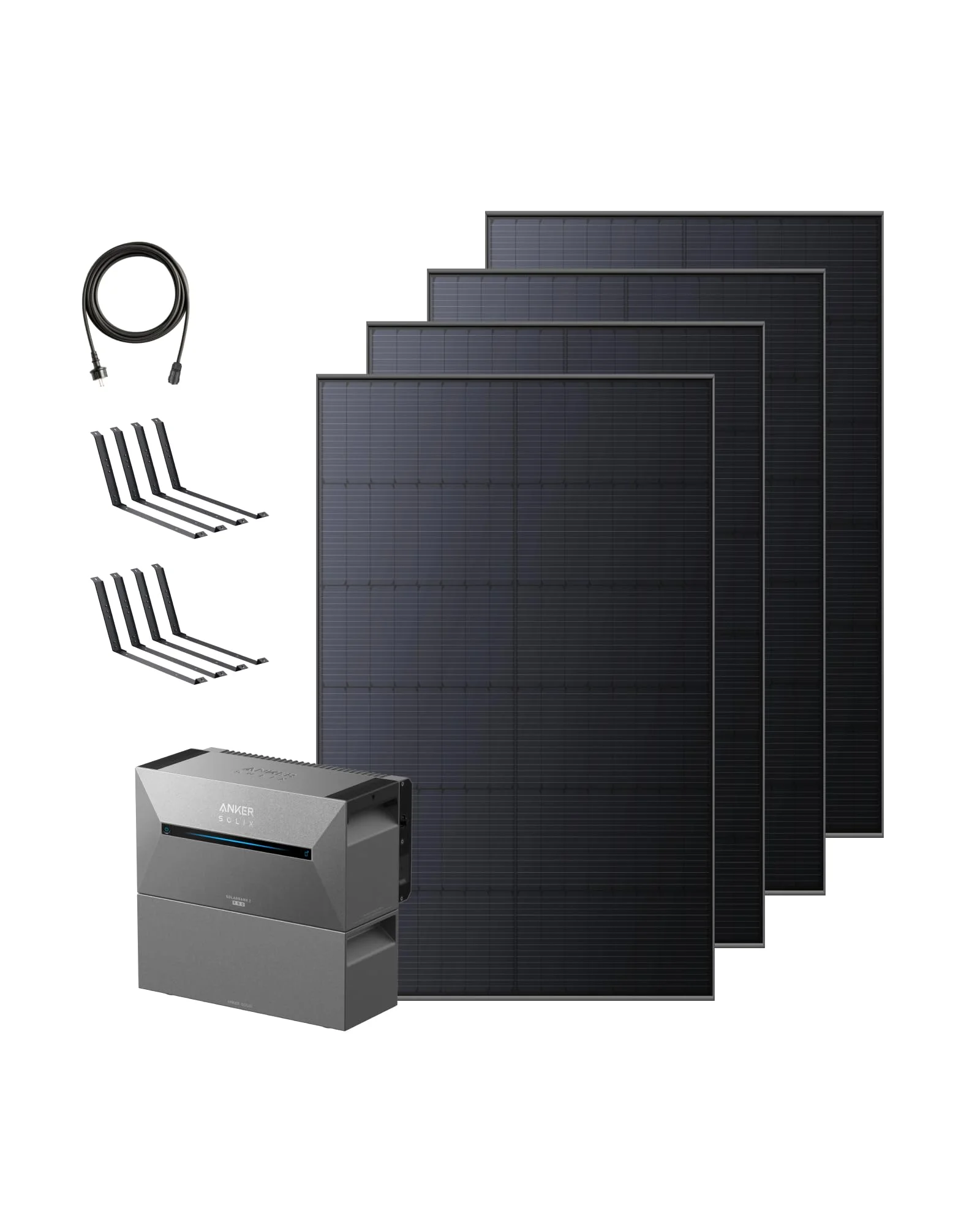 Anker SOLIX Balkonkraftwerk mit Speicher (1780W | 3200Wh), Solarbank 2 E1600 Pro (1600Wh) mit BP1600 Erweiterungsakku (1600Wh), 4× RS40T (445W), Bodenhalterungen, 4 MPPT, 1000W AC, Plug&amp;Play