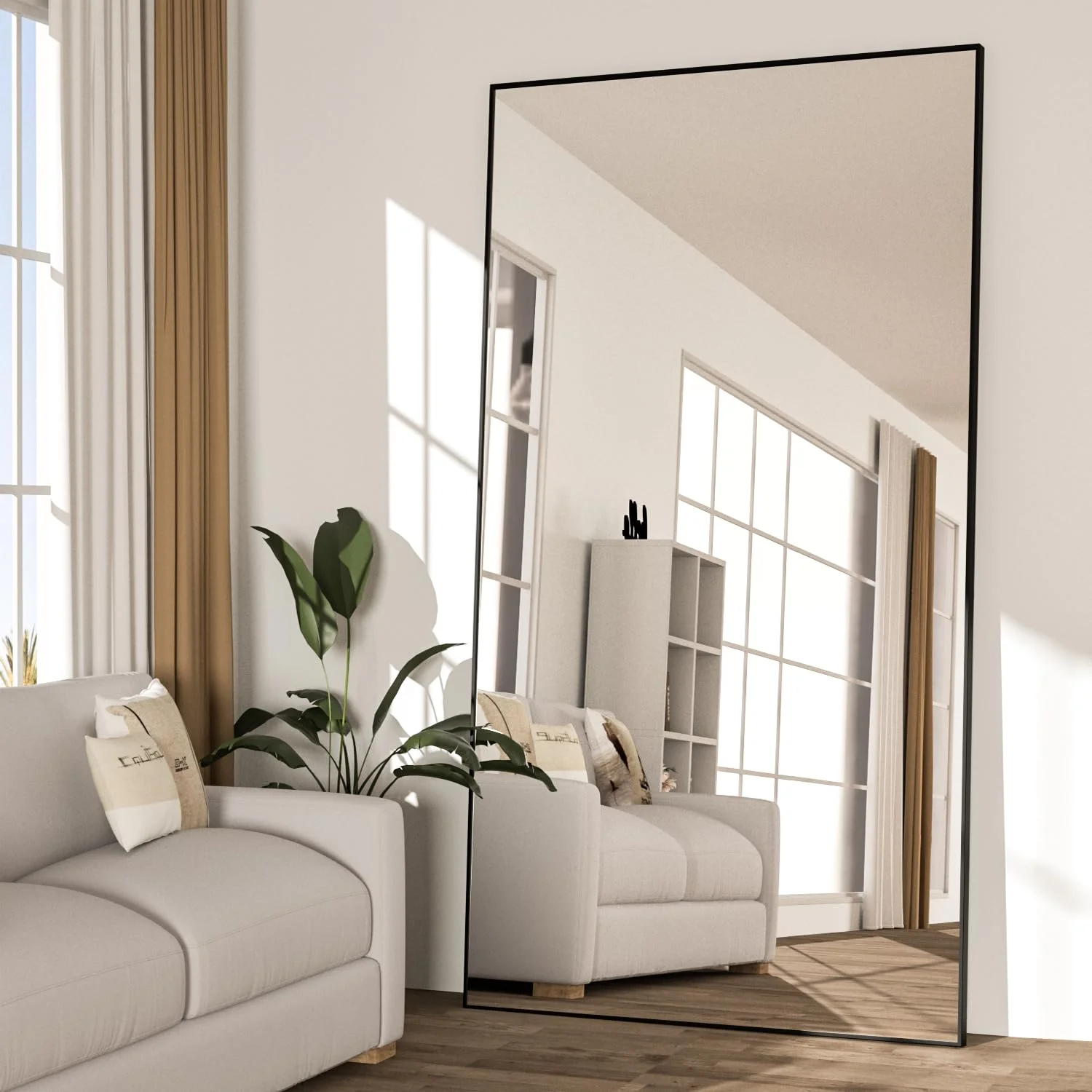 NEUWEABY Ganzkörperspiegel 198 x 96 cm schwarzer Bodenspiegel mit Ständer, großer Spiegel, rechteckiger Ganzkörperspiegel für Schlafzimmer, Rahmen aus Aluminiumlegierung zum Aufhängen oder