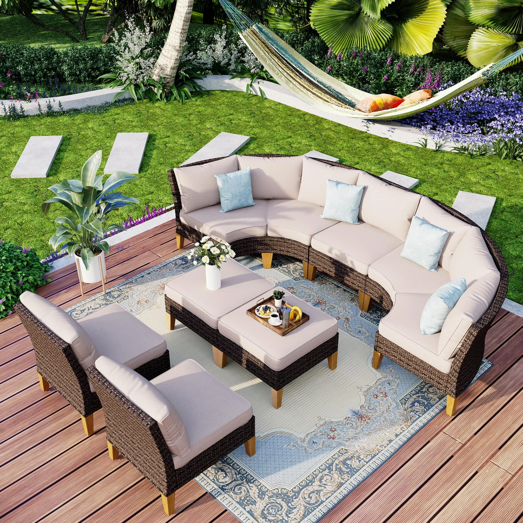 MFSTUDIO Polyrattan Lounge Set, Aktualisierte Rippen, 20% Dicker als Andere, Cushion PRO Fabric Wasserdicht, Leicht zu Reinigen. Gartenmöbel Wetterfest, Sitzgruppe für Garten.