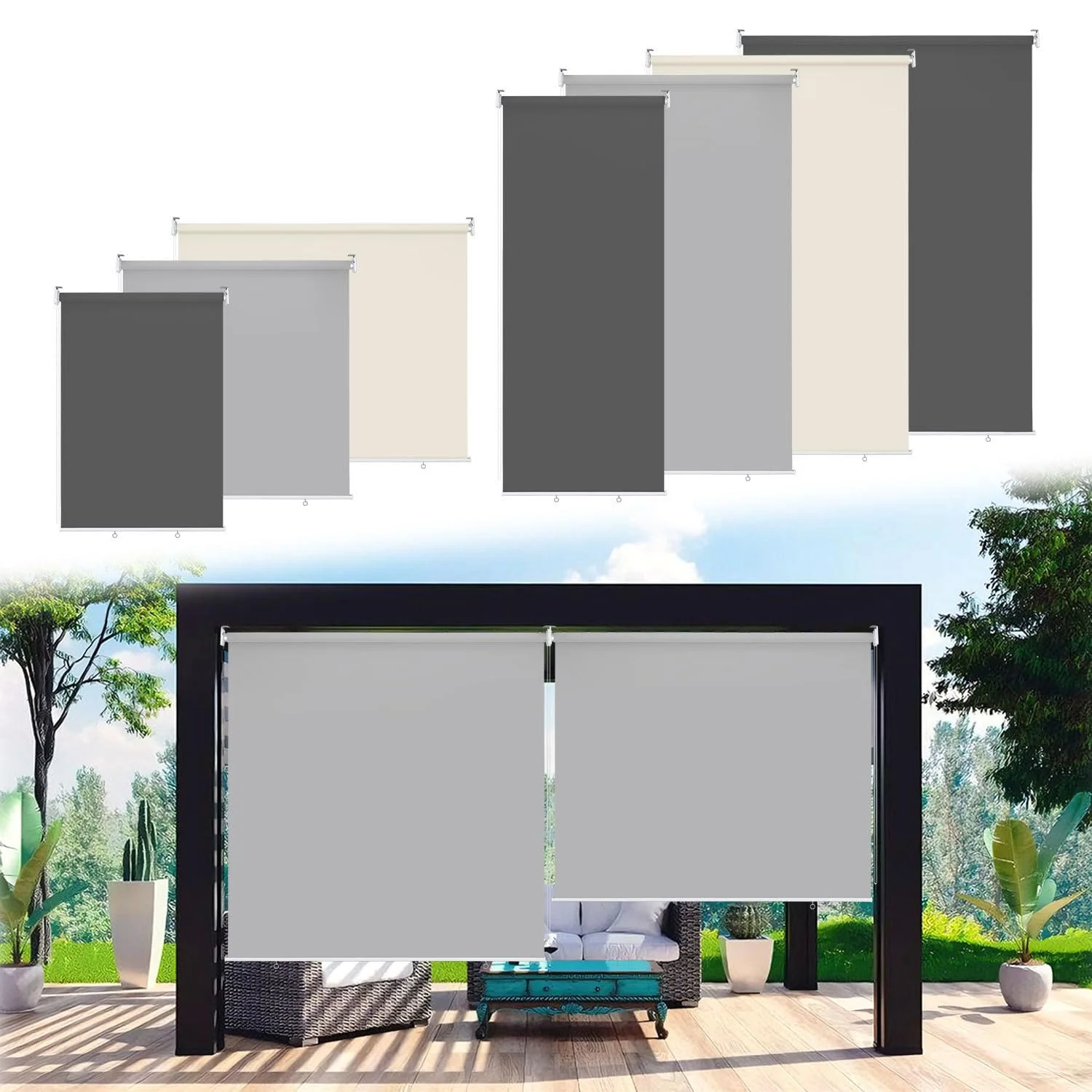 Fogmiea Senkrechtmarkise Vertikalmarkise 180x240cm, Sonnenschutz Sichtschutz Windschutz Balkonmarkise, Beschattung Wasserfest Balkonrollo, für Balkon Terrasse Garten Pavillon (Hellgrau, 1 Stück)