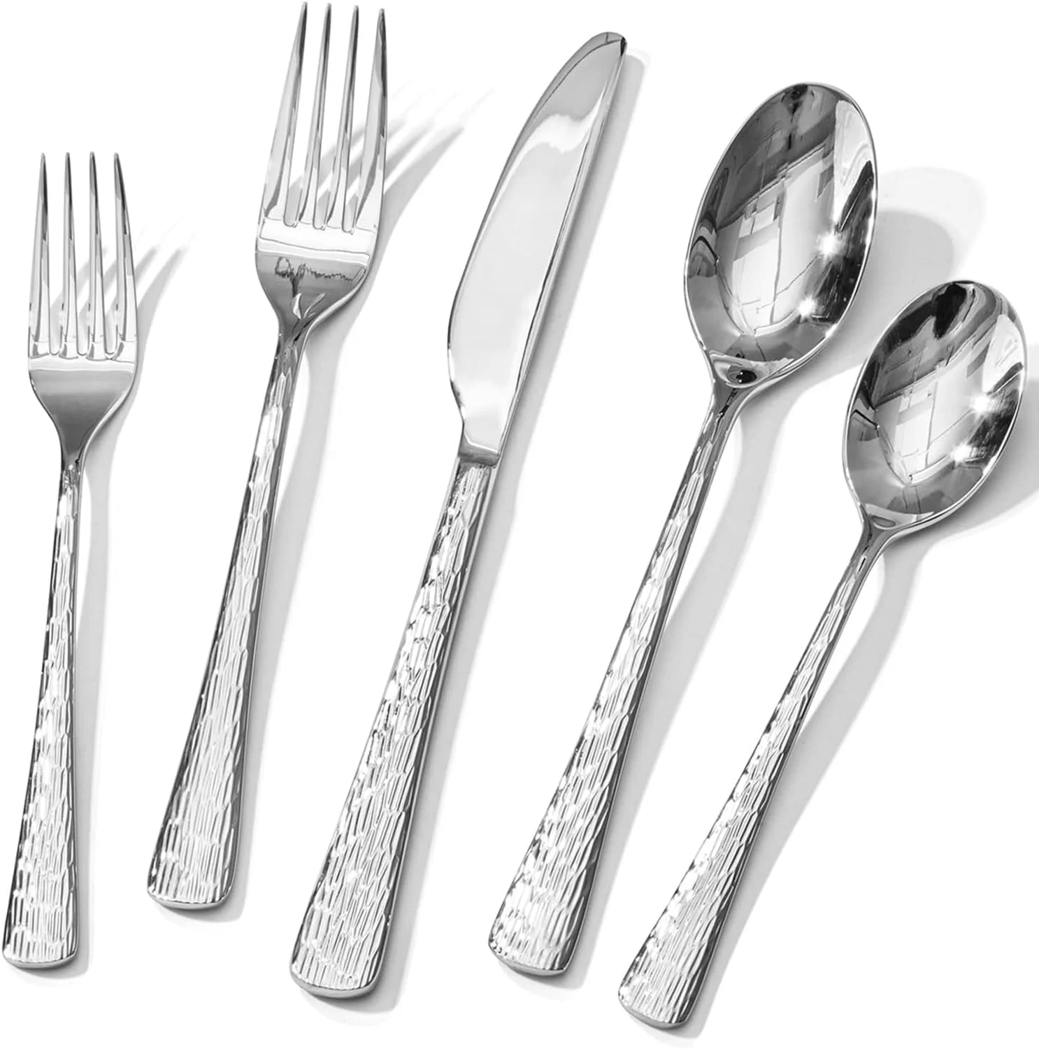 HIKAA Besteck Set 12 Personen, 60-Teiliges Gehämmert Essbesteck, 18/10 Premium Edelstahl Besteckset mit Einzigartigem Wellenmuster-Design, Cutlery Set Hochglanzpoliert – Spülmaschinenfest (Silber)