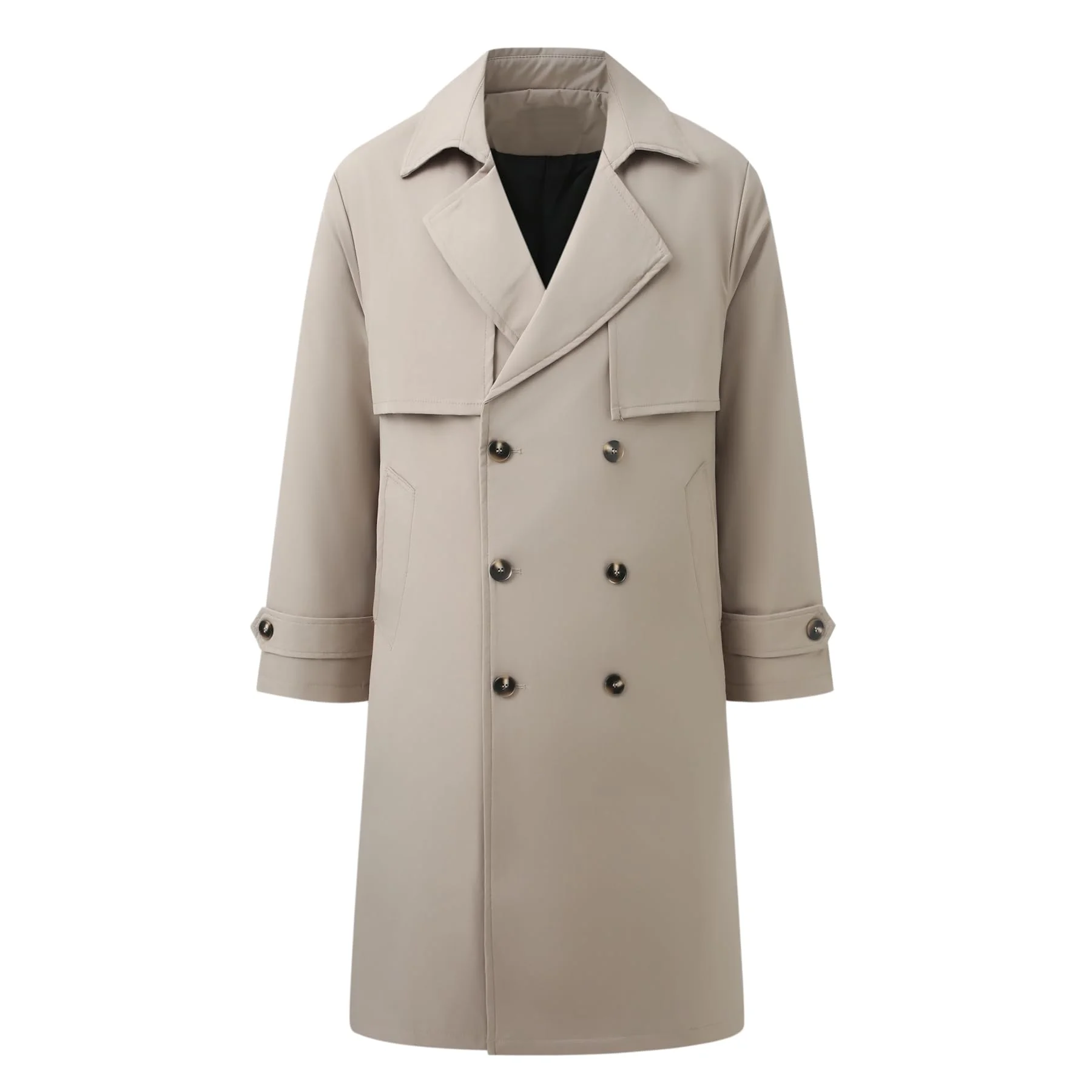 Allthemen Herren Trenchcoat Lang Herbst Mantel Zweireihig Winddicht Jacke Leicht Business Übergangsjacke Klassisch