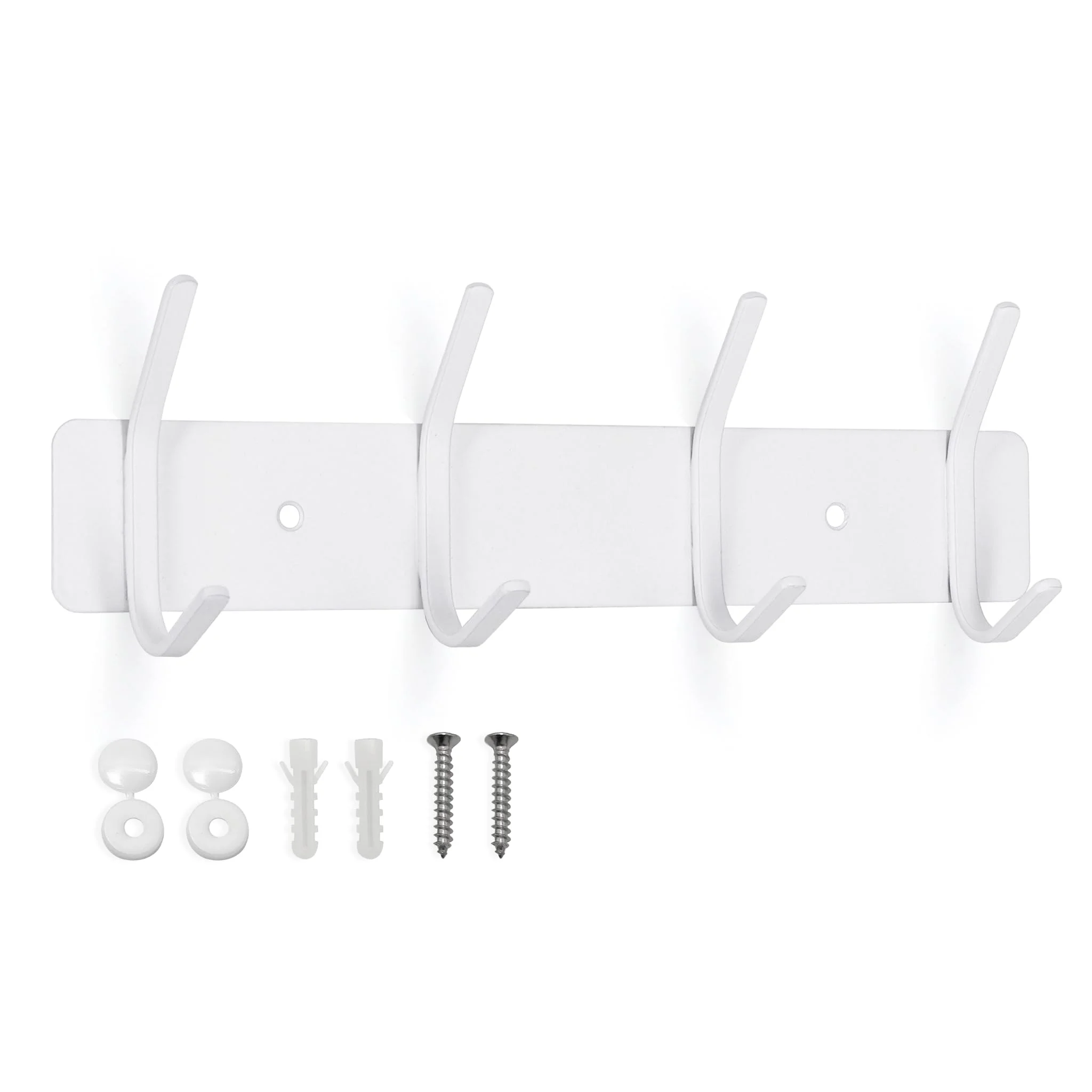 SYPEN Kleiderhaken Wand, Garderobenleiste Metall， Wandgarderobe Edelstahl, Hakenleiste Garderobe，Hakenleiste für Schlafzimmer Bad Küche, Garderobenhaken für Kleidung, Jacken Halter (Weiß, 4 Haken)