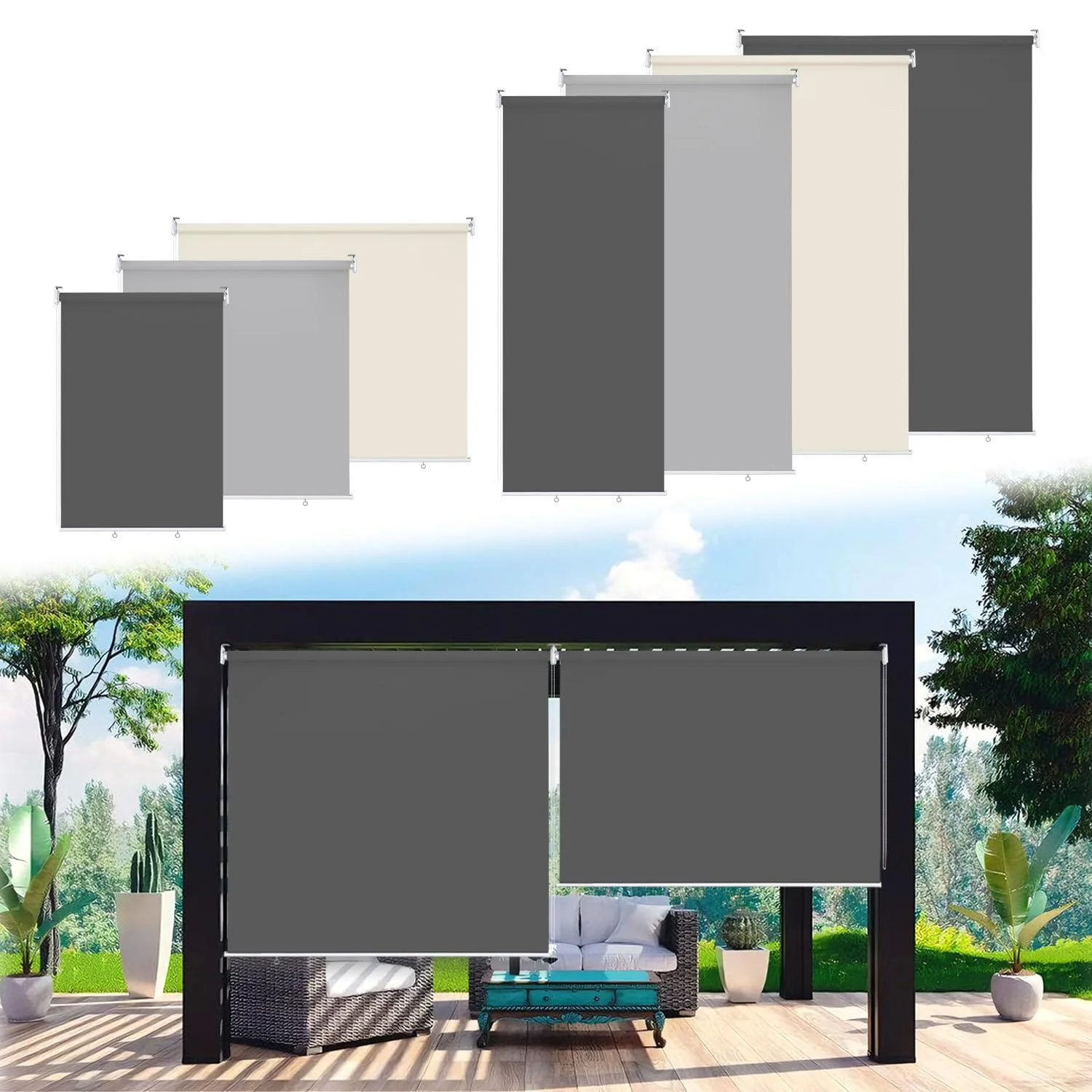 Fogmiea Senkrechtmarkise Vertikalmarkise 180x140cm, Sonnenschutz Sichtschutz Windschutz Balkonmarkise, Beschattung Wasserfest Balkonrollo, für Balkon Terrasse Garten Pavillon (Anthrazit, 1 Stück)