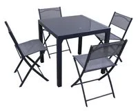 5tlg. Balkonset aus Aluminium mit 4 Stühlen & 1 Glastisch, klappbar - Anthrazitgrau