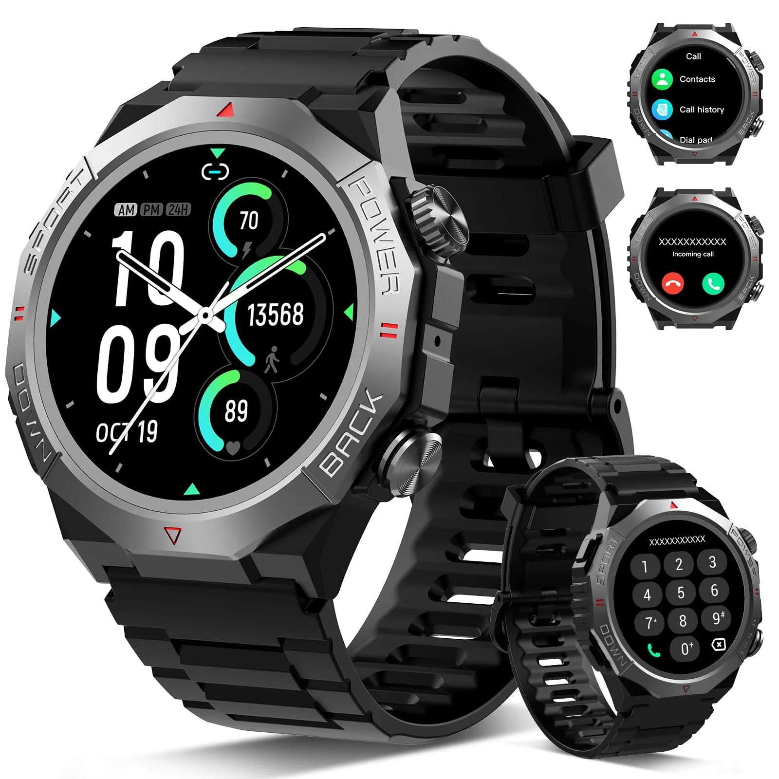 Ddidbi Militär Smartwatch Herren Damen, Smart Watch mitTelefonfunktion 1,39" Touchscreen, Herzfrequenzmonitor Schlafmonitor IP68 Wasserdicht Sportuhr, 110+ Sportmodi Fitnessuhr für iOS Android(2026)