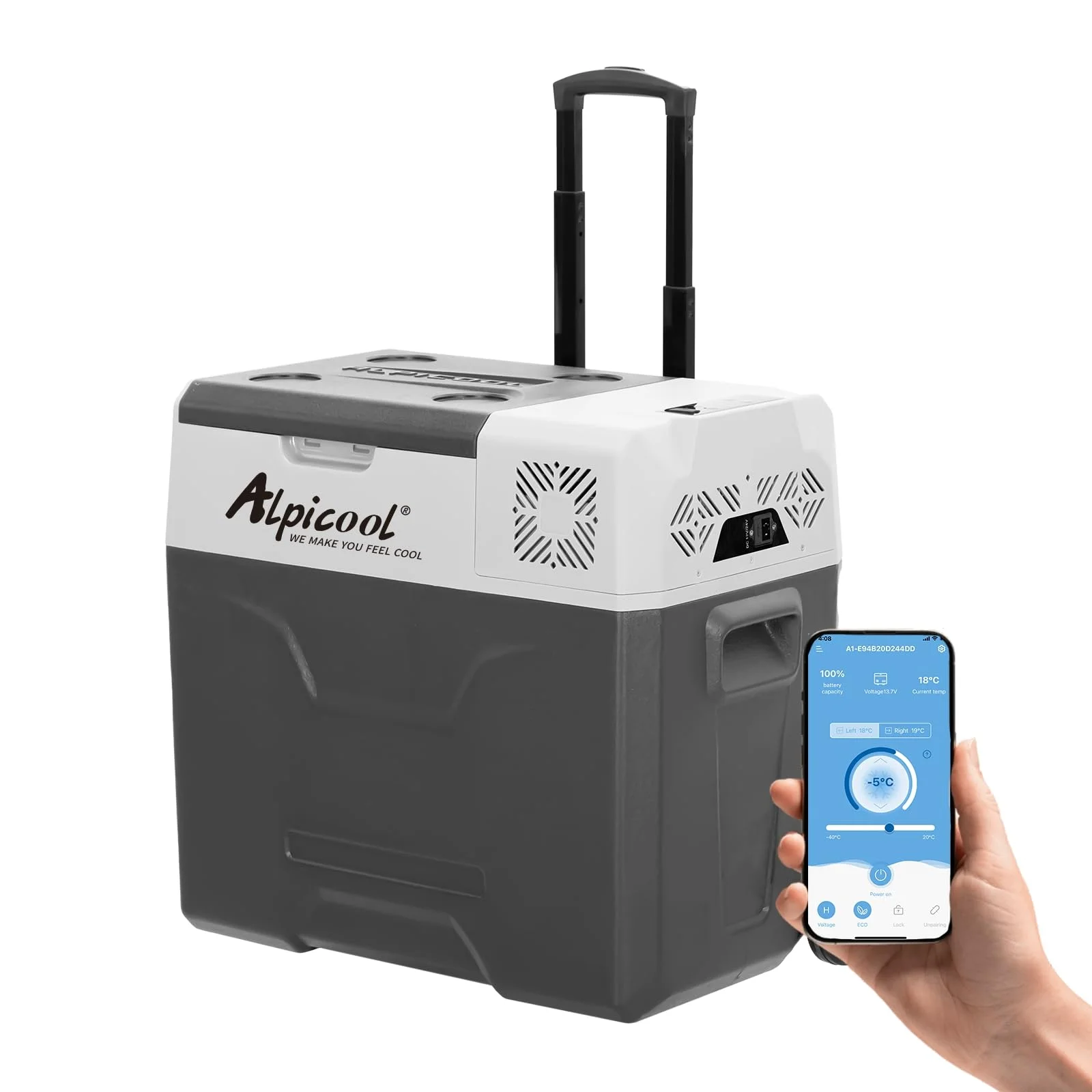Alpicool CX50 50L Kompressor Kühlbox 12V tragbarer Kühlschrank elektrische Gefrierbox klein Gefrierschrank für Auto Camping, LKW, Boot und Steckdose mit USB-Anschluss, Teleskopstange Rad