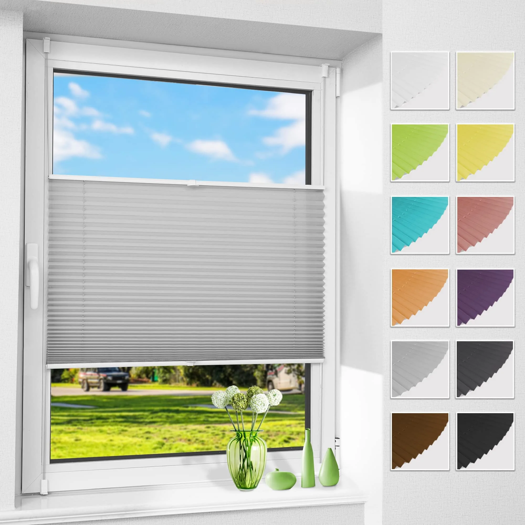 Allesin Plissee ohne Bohren Plissees Klemmfix Hellgrau 65x180cm(BxH), Plisseerollo Faltrollo mit Klemmträger, Jalousie Rollos für Fenster und Tür, Sichtschutz und Sonnenschutz