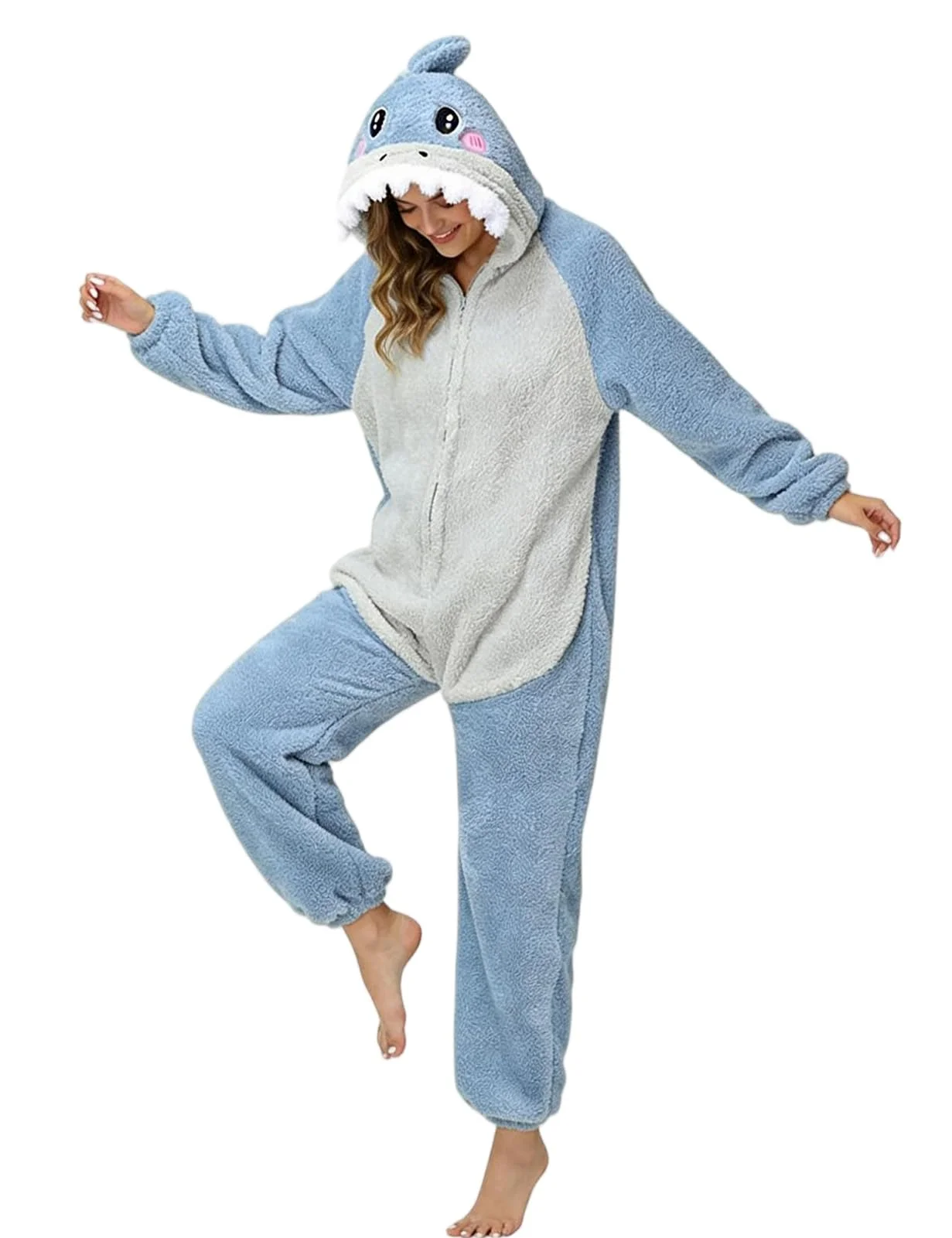 chuangminghangqi Einteiliger Schlafanzug Unisex Lang Winter Einteiler Tierkostüm Erwachsene Kostüm Jumpsuit Damen mit Reißverschlüsse Locker und Bequem Pyjama Fleece Onesie Kleidung Mit Kapuze