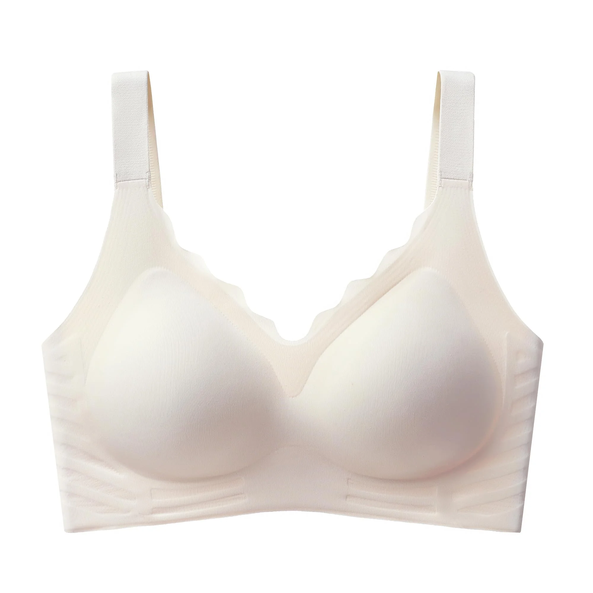 UnsichtBra Damen BH ohne Bügel | Nahtloser Soft Bra mit gewelltem Dekolleté | Bequemer Seamless Büstier mit Breiten Trägern für Alltag & Freizeit