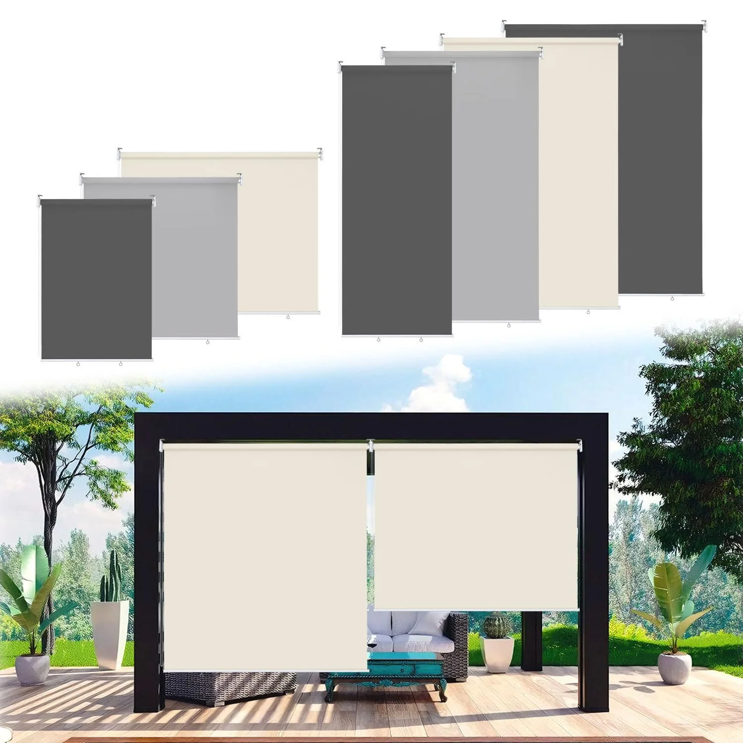Fogmiea Senkrechtmarkise Vertikalmarkise 180x240cm, Sonnenschutz Sichtschutz Windschutz Balkonmarkise, Beschattung Wasserfest Balkonrollo, für Balkon Terrasse Garten Pavillon (Beige, 1 Stück)