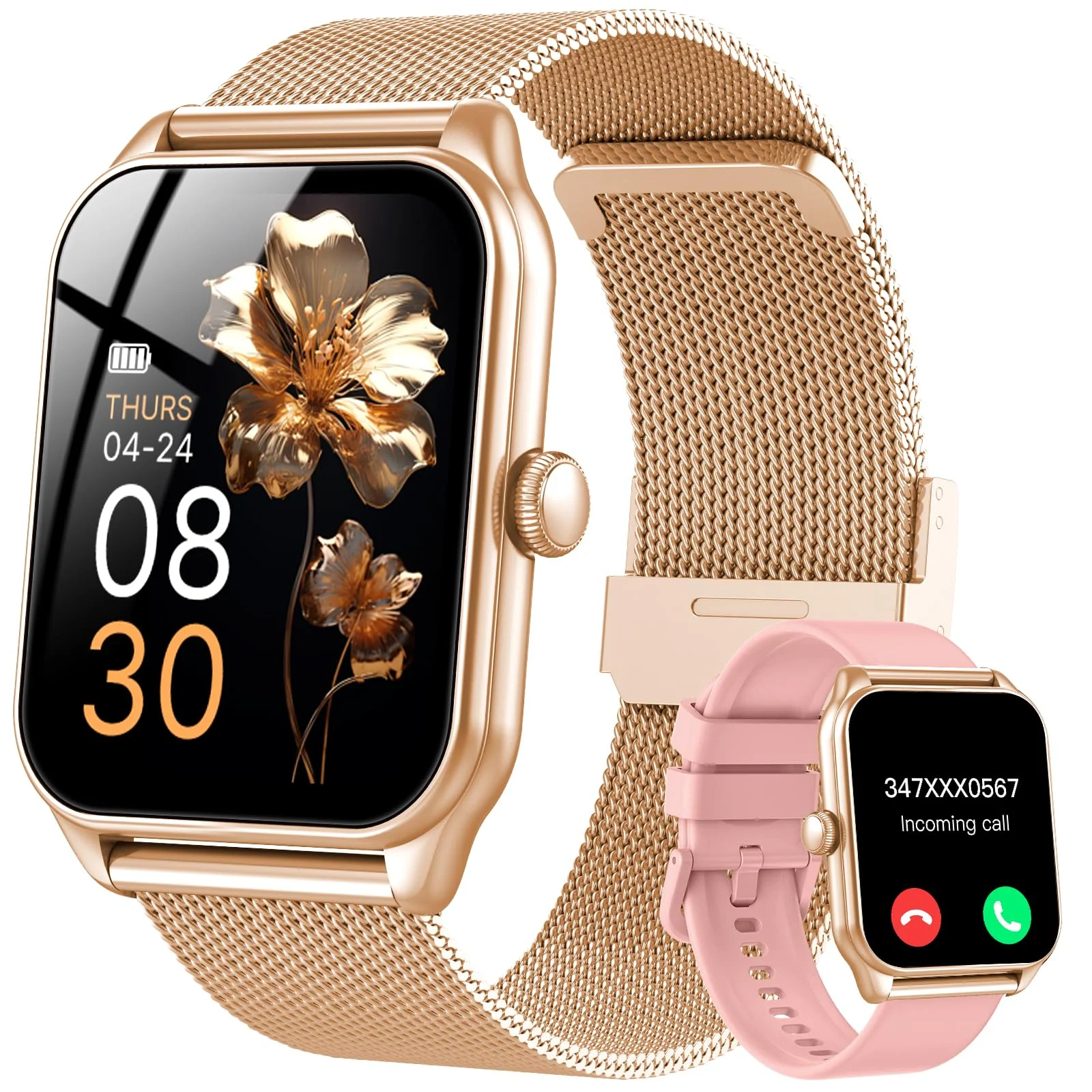 Smartwatch Damen mit Telefonfunktion, 1,83" Zoll Touchscreen Fitness Tracker, 120+ Sportmodi, IP68 Wasserdicht Smart Watch mit Herzfrequenz, Schlafmonitor, Schrittzähler für iOS Android (Roségold)