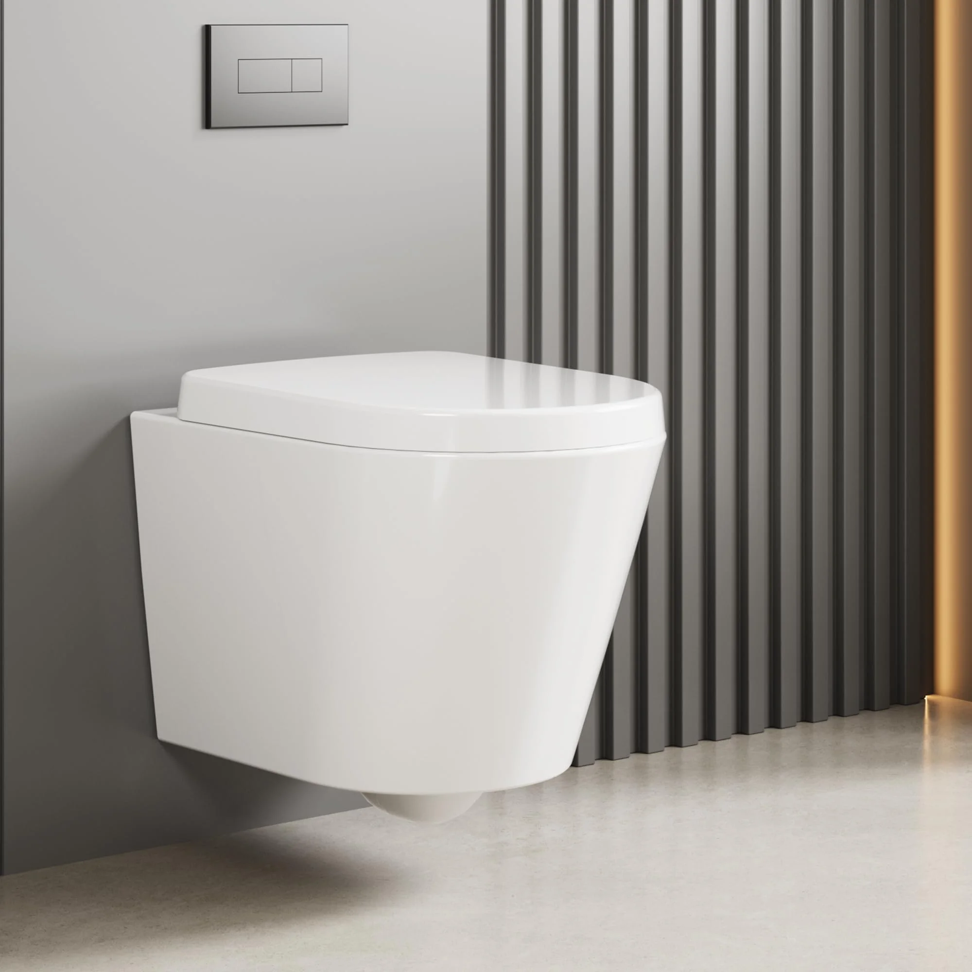 Hängend WC Spülrandlos Toilette, Wand-WC Set aus Keramik mit Toilettendeckel Abnehmbaren Absenkautomatik Effizienter Spültechnik Hängetoilette, D-Form,Lang 51cm, Weiß