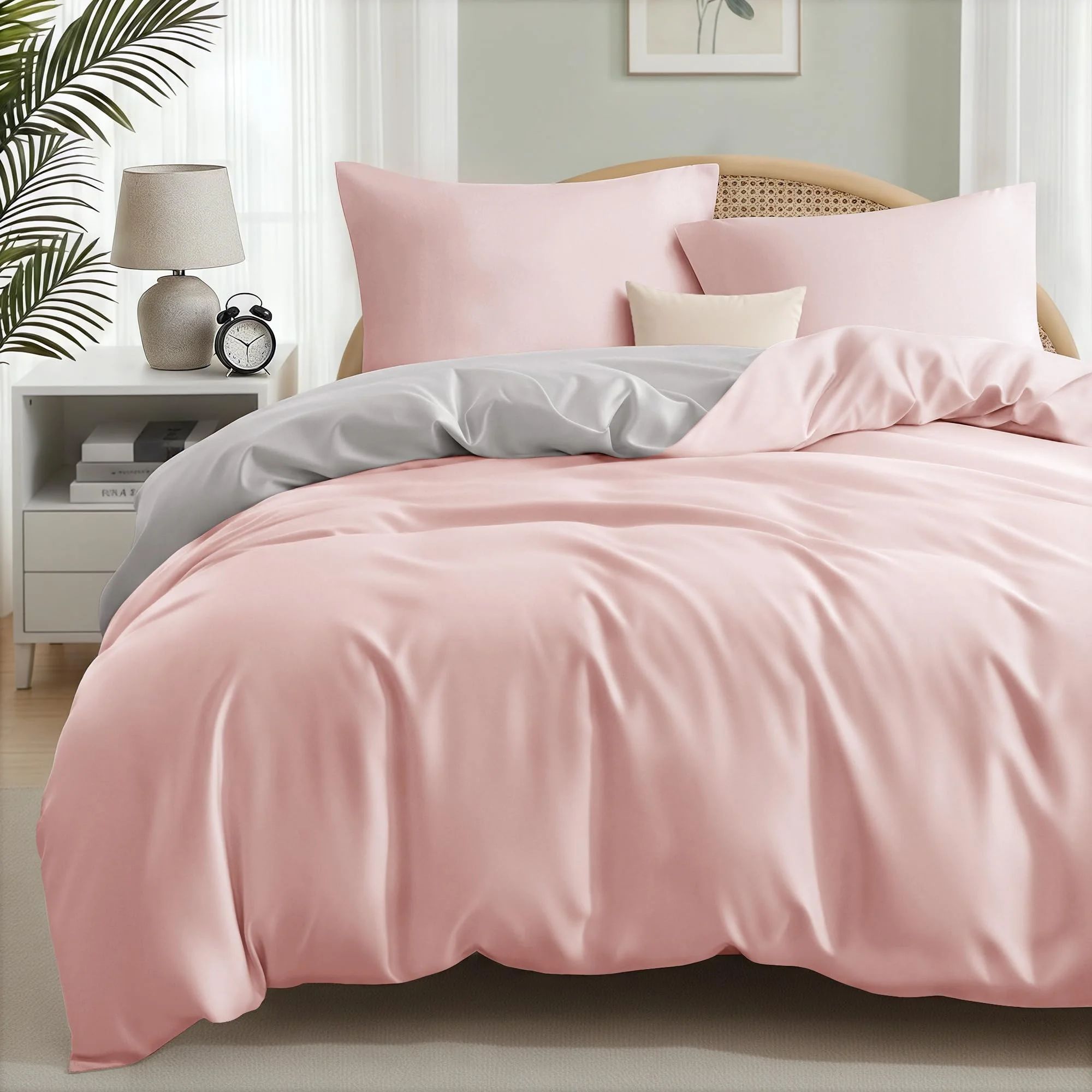 Exclusivo Mezcla Bettwäsche 155x220 cm Bettwäsche-Set 3 Teilig, 1 Bettbezug mit Reißverschluss und 2 Kissenbezüge 80x80 cm, Bedding Set Rosa