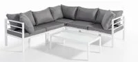 17tlg. Ecklounge-Set mit Glastisch aus Aluminium - Weiß/Grau
