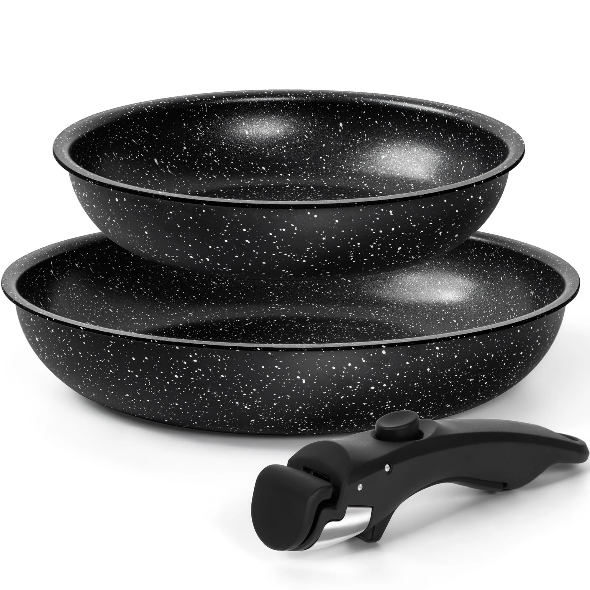 MICHELANGELO Antihaft-Pfannen-Set mit abnehmbarem Griff, 20 cm, 26 cm, Bratpfanne mit abnehmbarem Griff, Granit-Bratpfanne, PFOA-frei, ofenfest, Schwarz