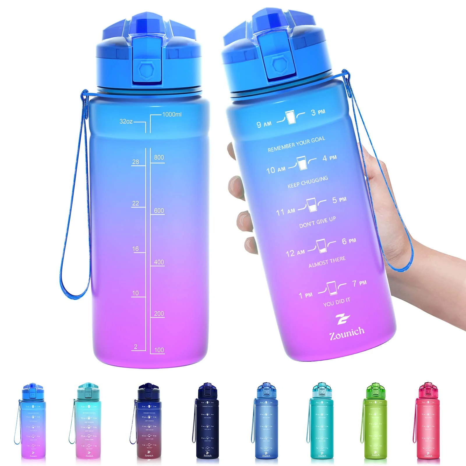 Zounich Trinkflasche Kinder Auslaufsichere 1L/700ml/500ml-BPA frei trinkflaschen Sport Tritan Kunststoff Wasserflasche für Sport, Fahrrad, Schule, kohlensäure geeignet Sportflasche