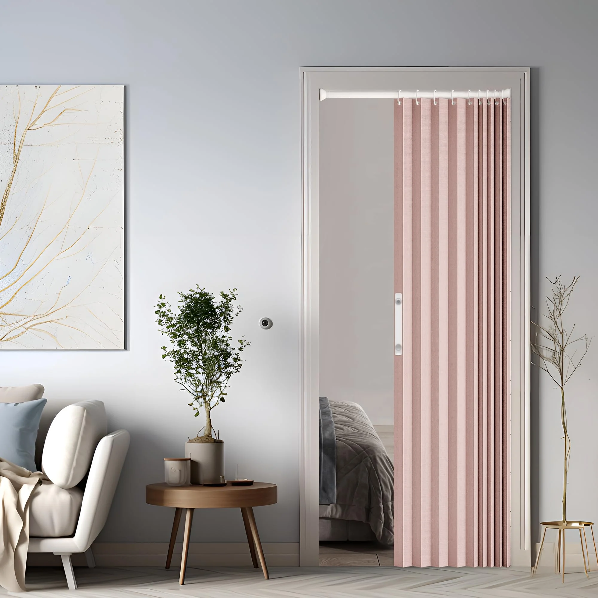 Magnetischer Türvorhang mit Verdunkelung, Faltbarer Raumteiler für Bad/Schlafzimmer/Wohnzimmer, Akkordeon-Design (pink)