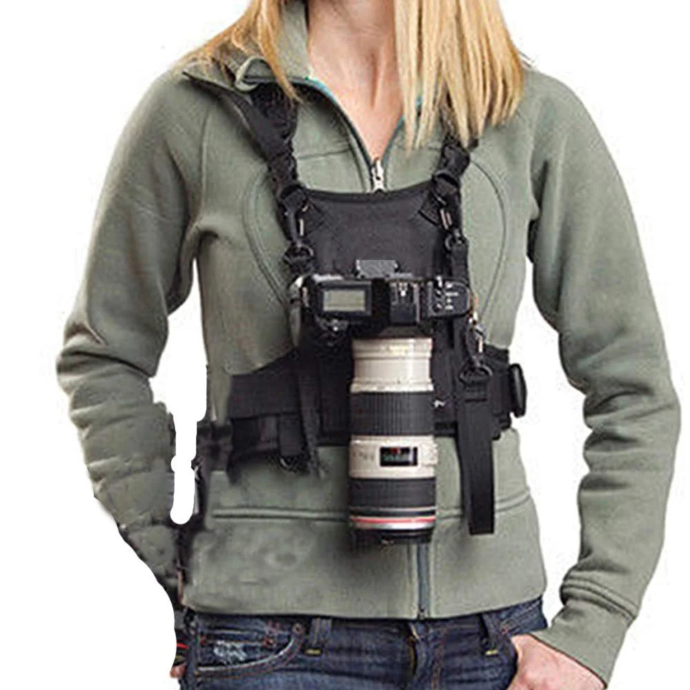 Nicama Doppelter Schultergurt Kameragurt , Universal Kamera-Tragegurt Kameraträger Brustgurt Weste mit Befestigungsnaben und Sicherheitsgurten für DSLR Kameras Canon Nikon Sony