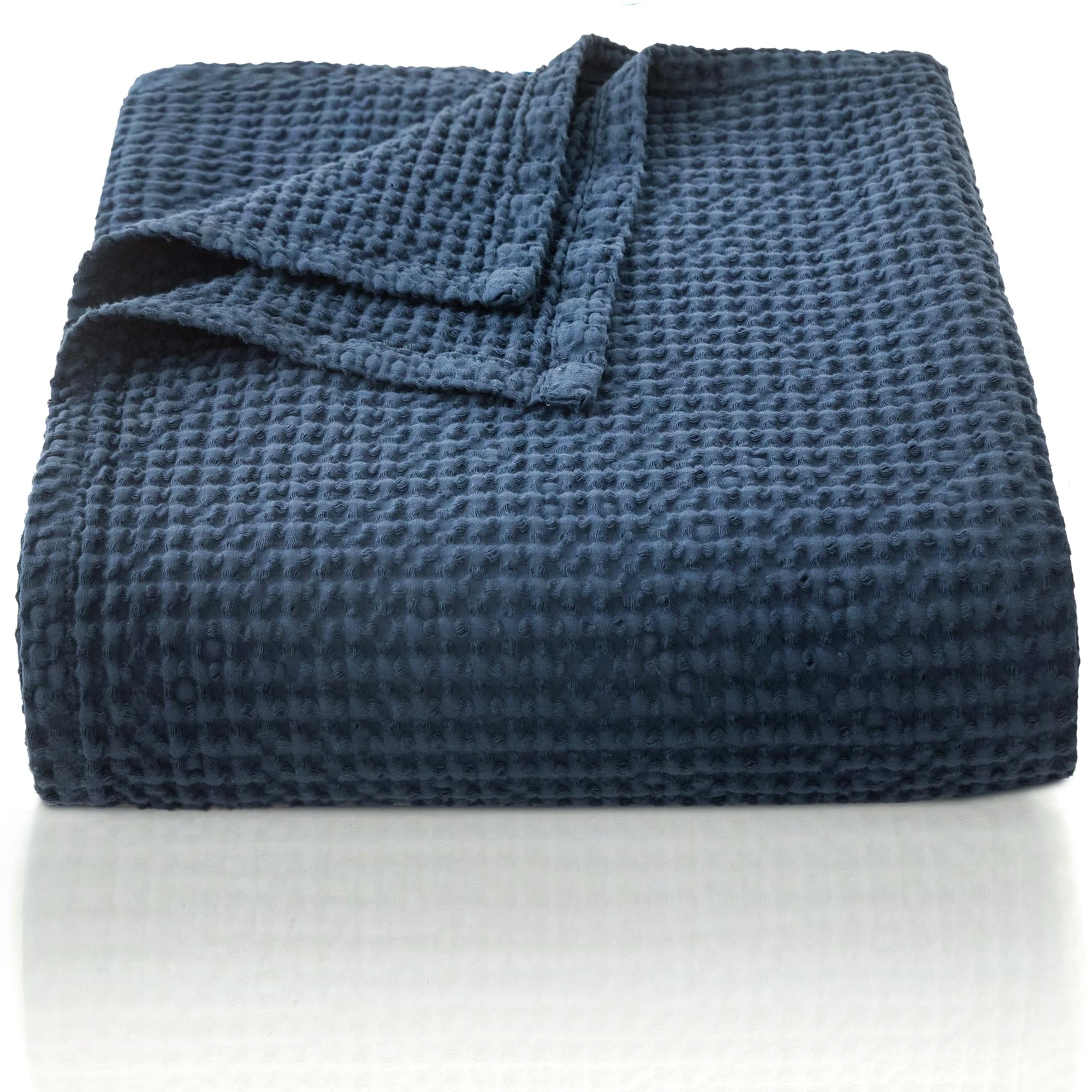 CHUFFED 100% Baumwolle Decke 150 x 200 cm, Weiche und Atmungsaktive Tagesdecke, Waffelmuster Leichte Decke als Sofadecke Couchdecke, Weich Kuschelige Wohndecke Wohnzimmer, Sofa Couch Navy