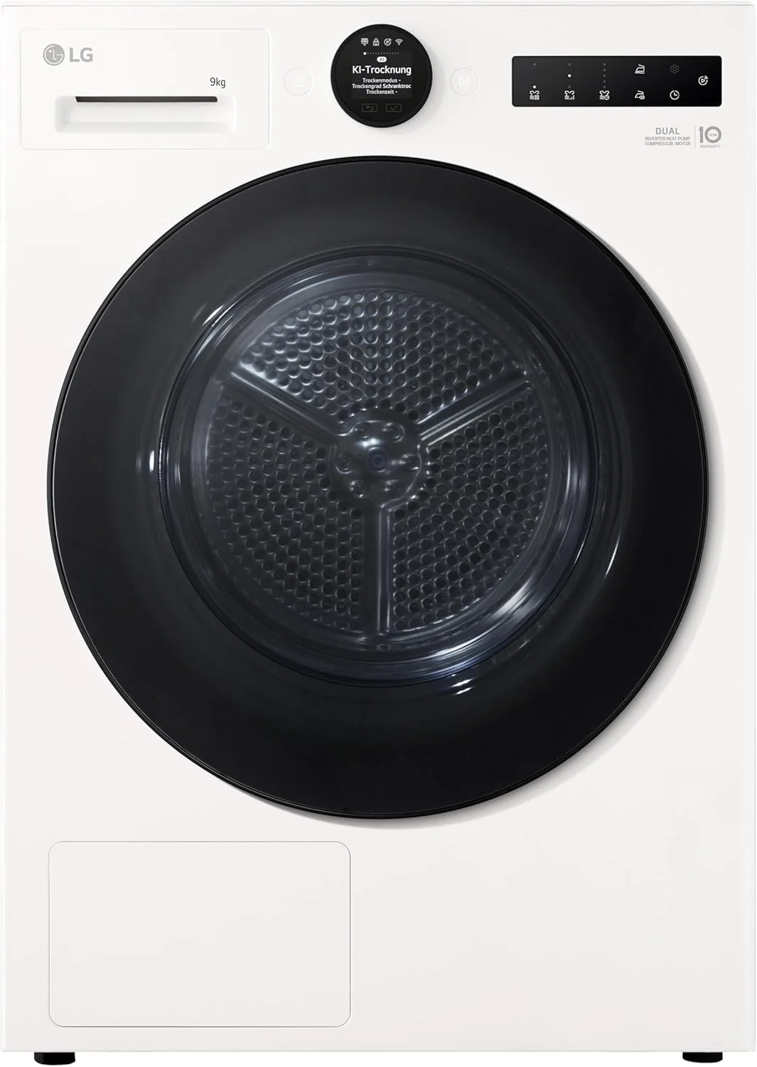 LG RT90X8C Wärmepumpen-Trockner (9 kg, Energieklasse B) mit AI Dry (Easy-Touch Drehregler, TurboDry, selbstreinigender Kondensator), Weiß