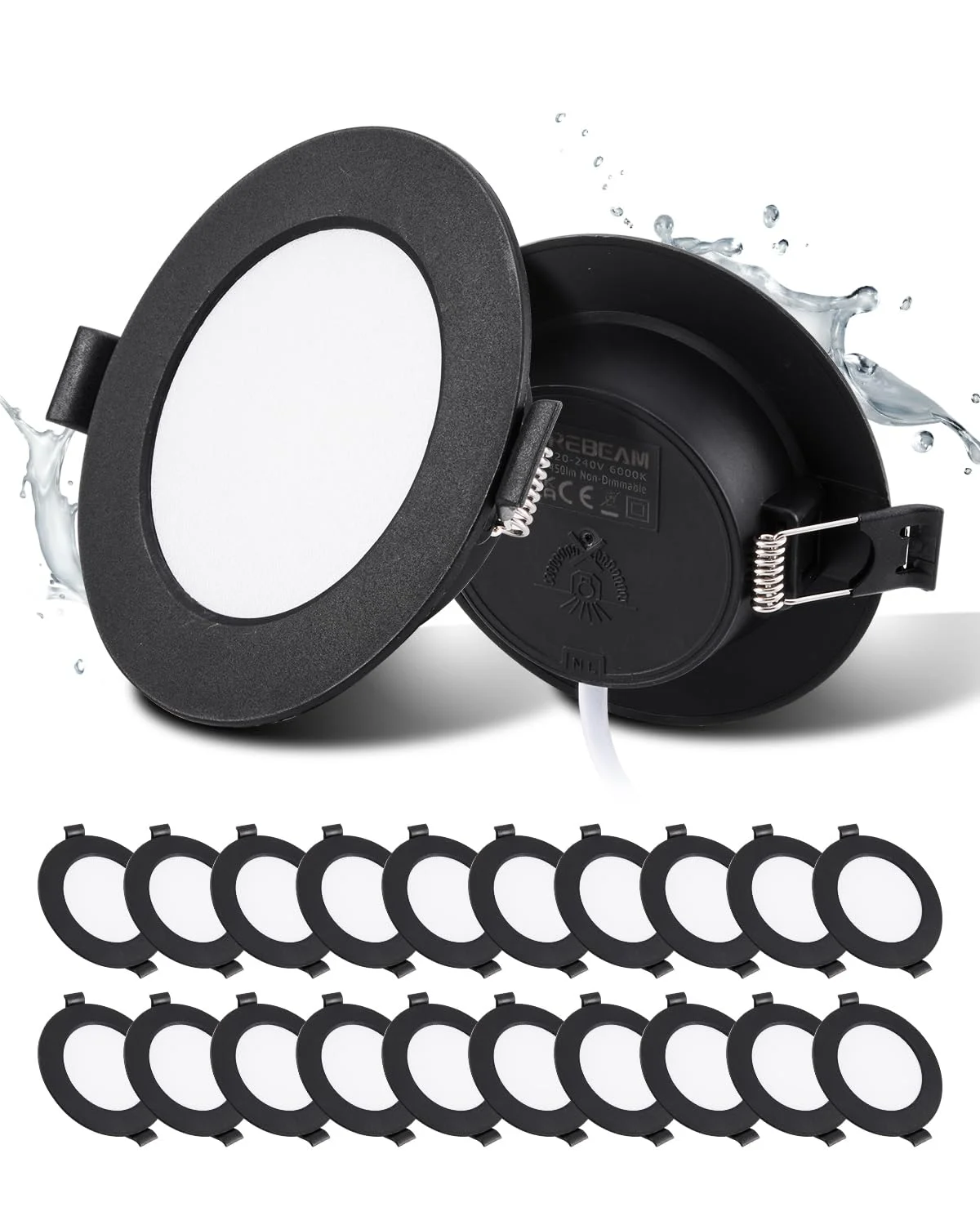 Grebeam LED Spots Schwarz, 5W Deckenspots Schwarz 450LM,Rund Ø75-90mm Einbauleuchten für das Bad, Einbautiefe 25mm, Spots Deckenleuchte 3000K Warmweiß für Badezimmer Schlafzimmer, 20er set
